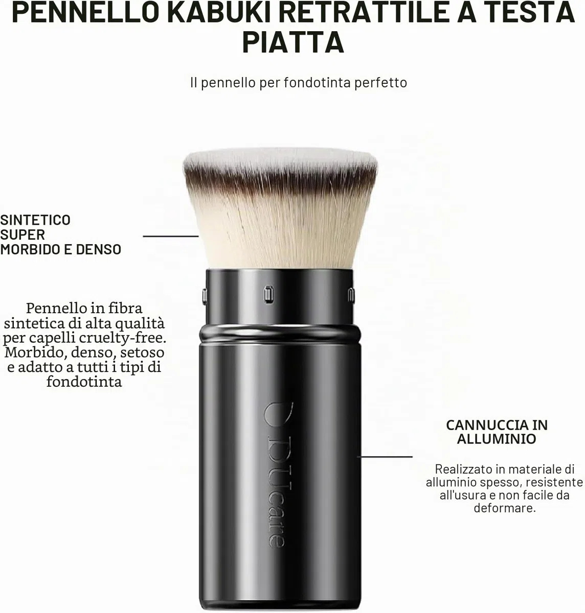 DUcare Pennello per Fondotinta, Pennello Retrattile con Coperchio, Pennello Kabuki, Pennello per Bronzer, Pennello da Viaggio Ideale per fondotinta liquidi (nero1)