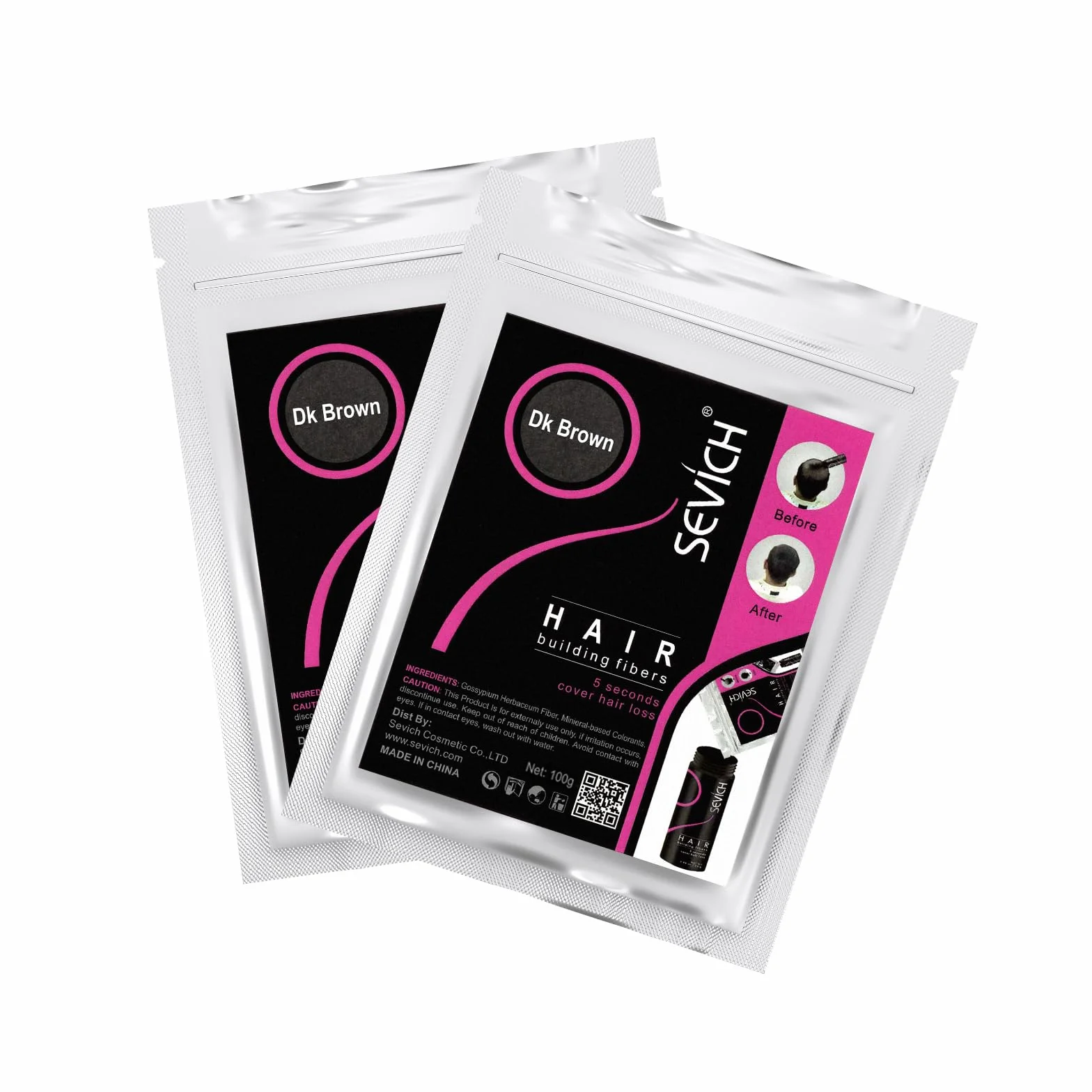 SEVICH 2 confezioni (2 x 100 g) – 100 g ricarica per perdita di capelli o capelli sottili, per uomini e donne, capelli marrone scuro