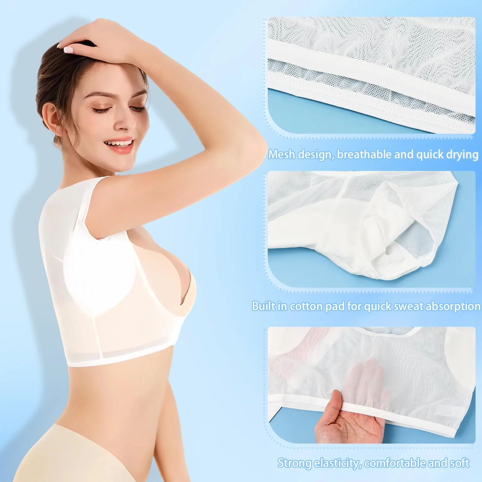3 Pezzi Ascella Scudo Ascella Pads, Gilet Ascella Protezione Sudore Tamponi Sudore Cuscinetti per Ascelle Tamponi Antitraspirante Riutilizzabili, Protezioni sotto Le Ascelle per Donna (L)