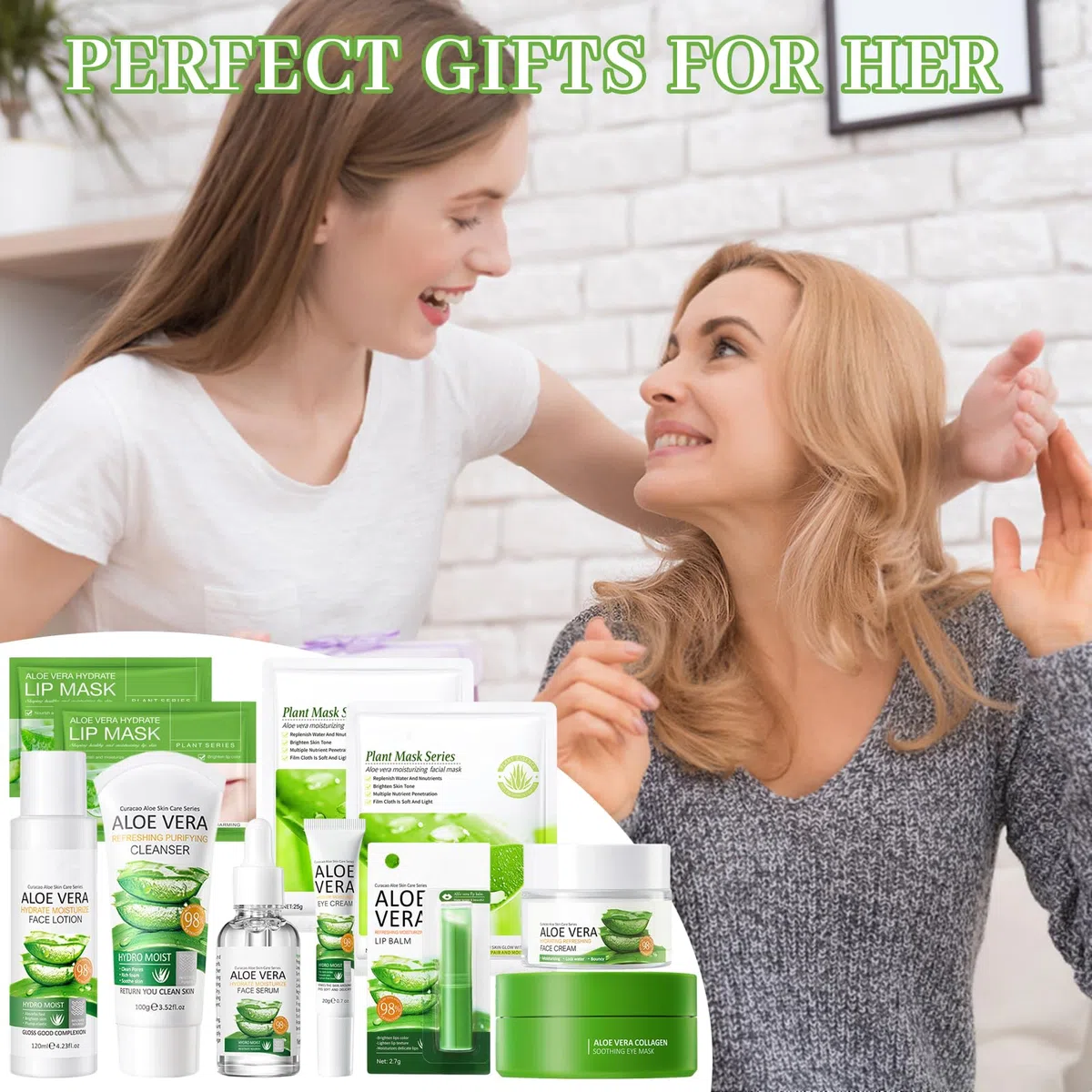Kit per la Cura della Pelle Aloe Vera 11 Pezzi con Detergente,Crema,Siero,Tonico,Maschera,Cerotti per Gli Occhi,Balsamo per le Labbra,Aloe Vera Skincare Set Regalo di Bellezza per Donne e Ragazze