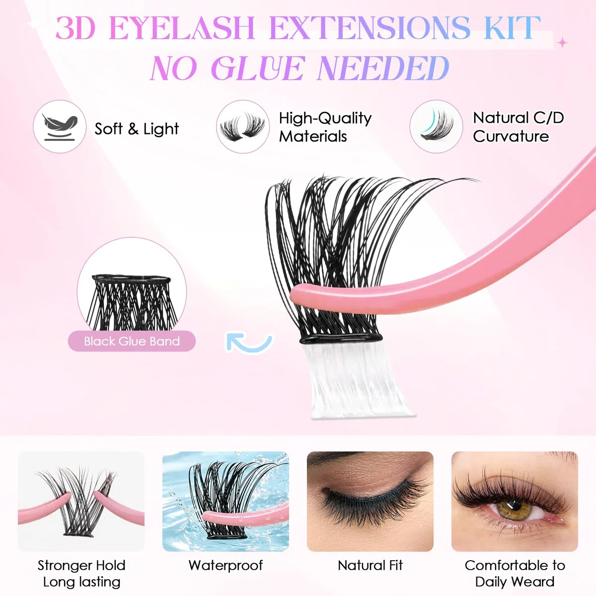 INPING Ciglia Finte Autoadesive, 2 Modelli Kit Extension Ciglia Fluffy Volume Lashes, Ciglissime Press e Go kit con Pinzette per Principianti DIY Lash Senza Colla 8-16mm