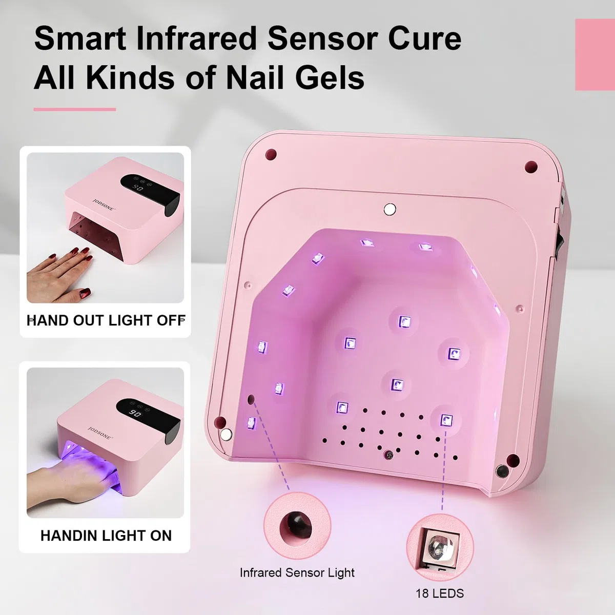 JODSONE Lampada Unghie LED UV, U V Mini lampada per unghie ricaricabile portatile con 3 timer e schermo LCD per Nail Dryer Gel Rosa
