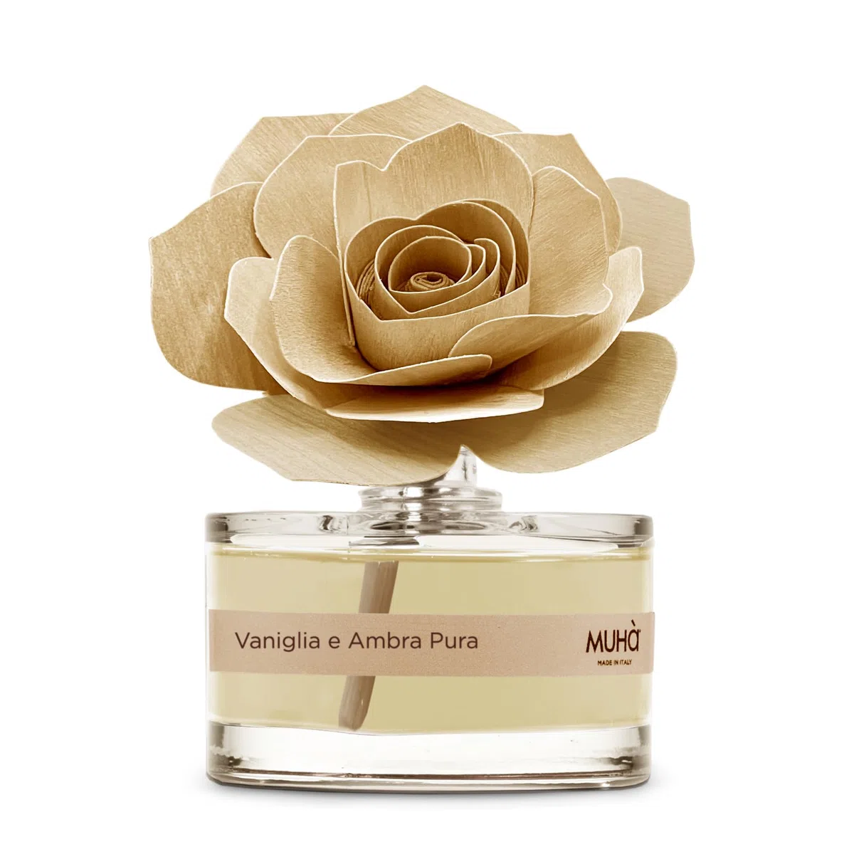 MUHA' | Profumatore per ambienti Rosa Diffuser, Fragranza Vaniglia e Ambra Pura, Diffusore Ambiente con Rosa in Legno di Betulla, Formato da 50 ml