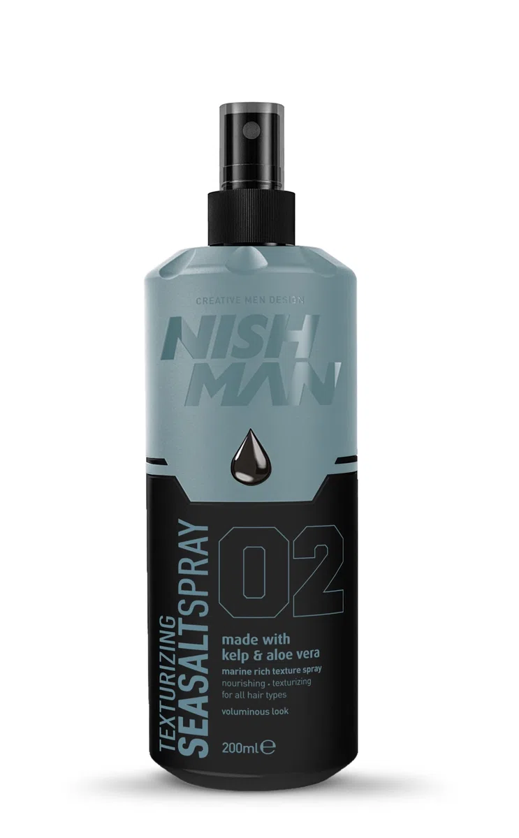 NISHMAN Spray al Sale Marino 02 - Kelp & Aloe Vera 200ml - Per Texture e Volume, Effetto Naturale Capelli da Spiaggia - Finitura Opaca e Tenuta Flessibile - Ideale per Tutti i Tipi di Capelli