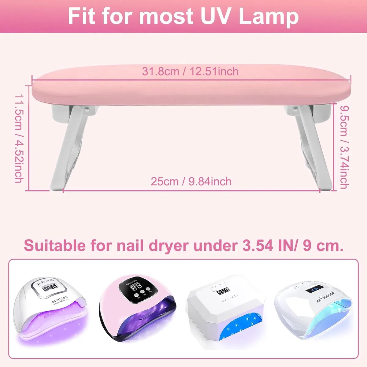 ANRUI Poggiamano per Unghie, Poggia Mani per Unghie in Pelle PU con Supporto Pieghevole, Cuscino Manicure Estetista, Cuscino per Unghie Antiscivolo per Nail Art, Rosa