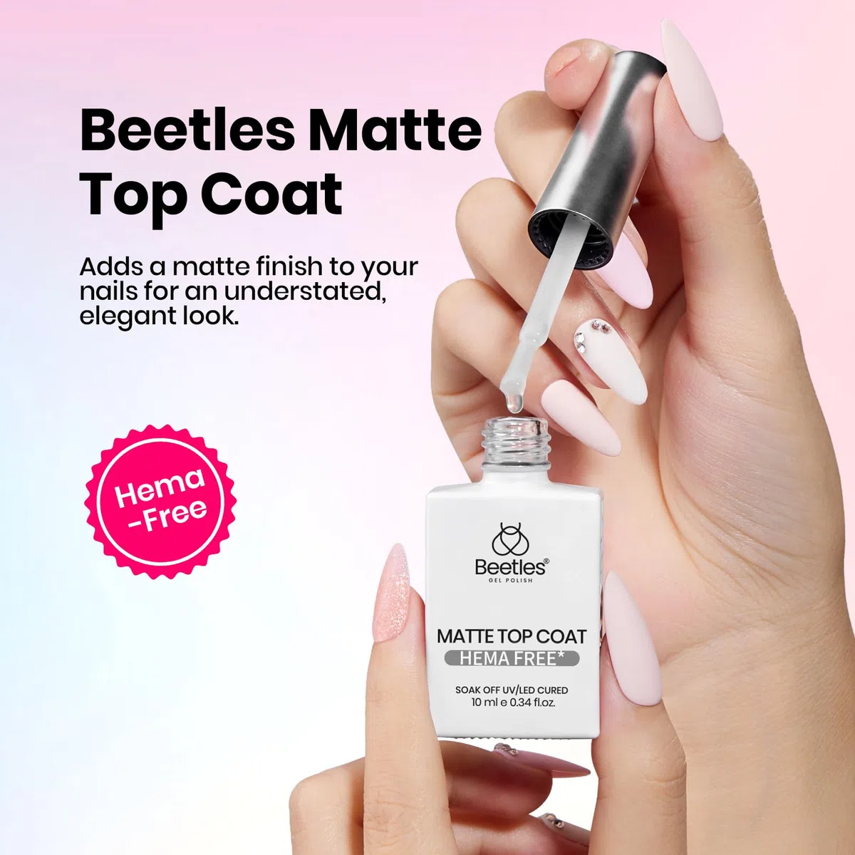 Beetles Hema - Set top coat e base coat con top coat opaco, 3 pezzi per smalto gel Soak-Off, LED UV, finitura lucida e opaca di lunga durata