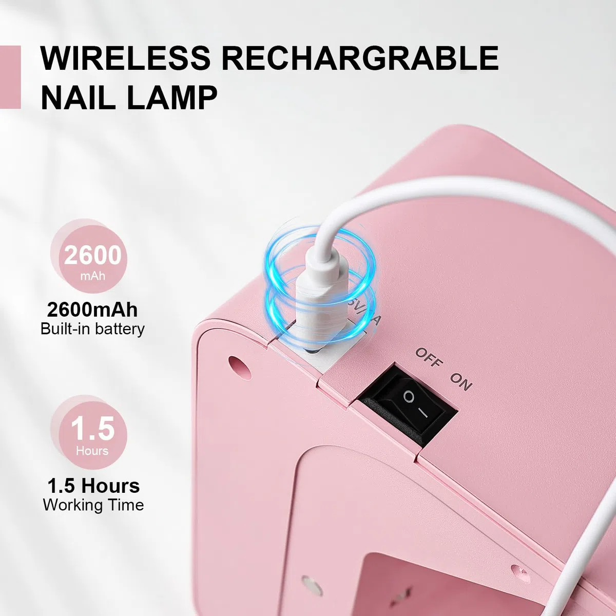 JODSONE Lampada Unghie LED UV, U V Mini lampada per unghie ricaricabile portatile con 3 timer e schermo LCD per Nail Dryer Gel Rosa