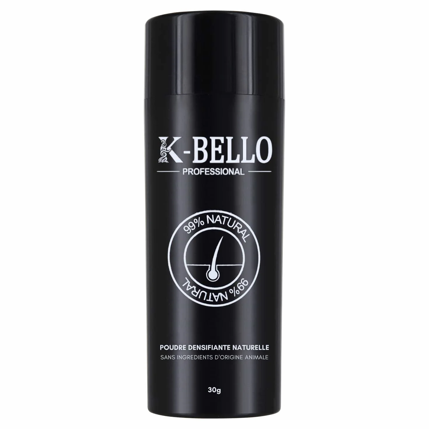 K-BELLO Fibre di cheratina Naturale e Vegan - Polvere anti diradamento per capelli fini, la calvizie e dare volume istantaneo - per Uomo e Donna (30g, Castano Scuro)