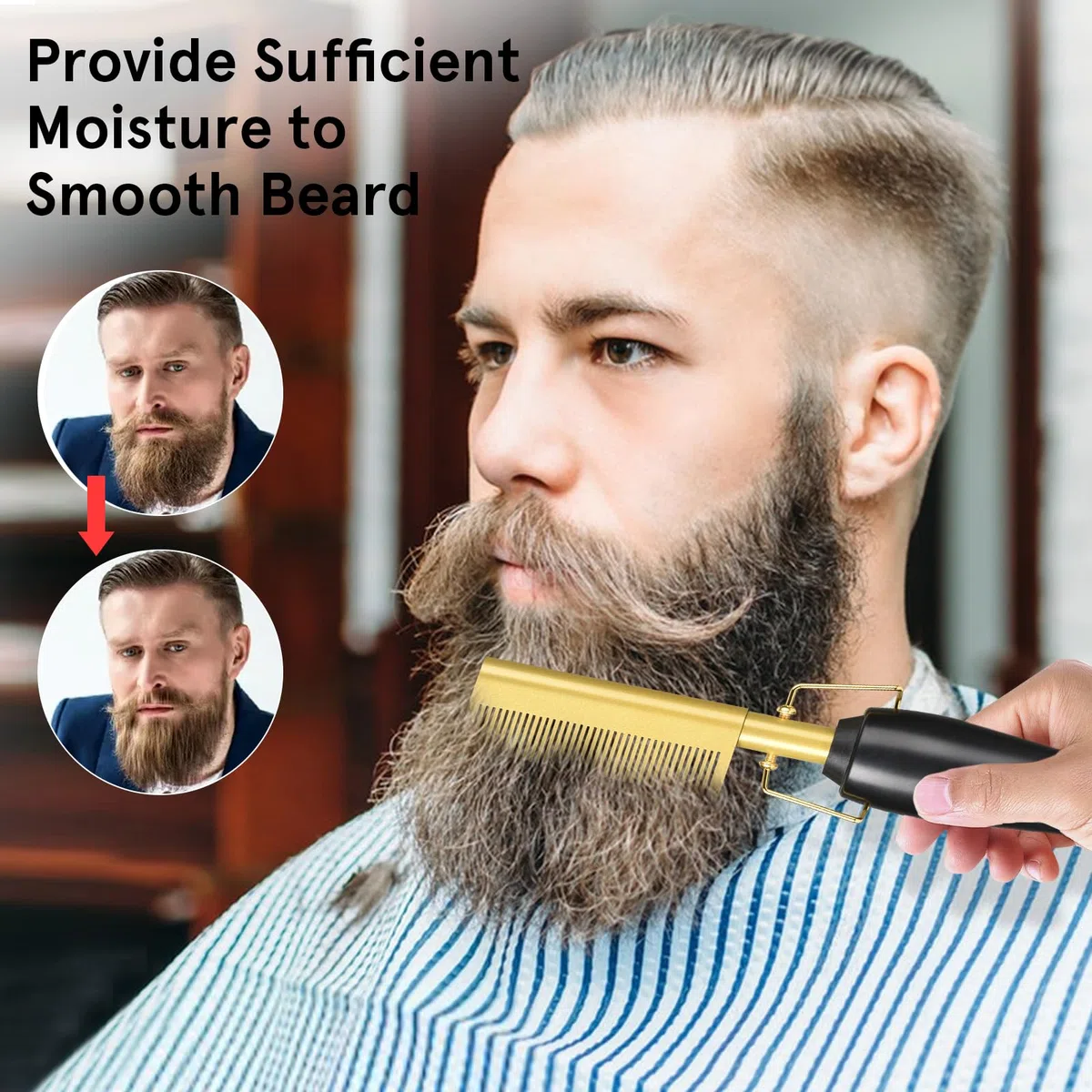 Weigudoc Pettine Caldo Elettrico, Pettine Termico per Piastra per Capelli 2 in 1, 3 Livelli di Temperatura, Spazzola per Lisciare la Barba da Uomo per Parrucche, Afro e Barbe