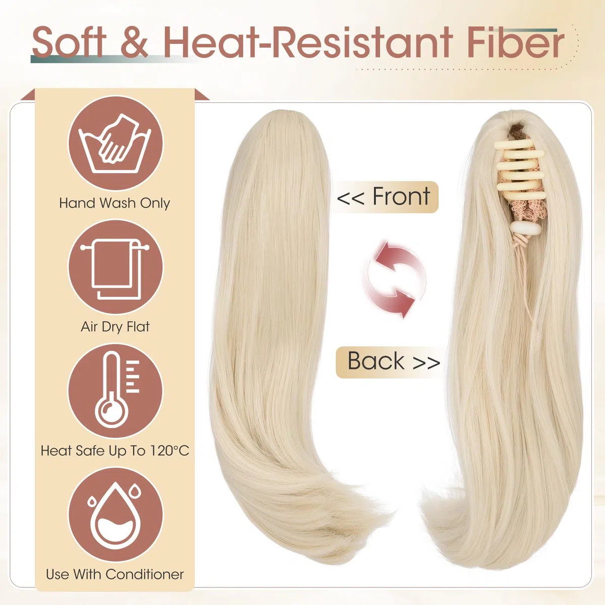 Elailite Extension Coda Capelli Lisci Coda Finta di Cavallo con Pinza Biondo Platino​ Quick-clip Ponytail Punte Ondulate 30cm 80g