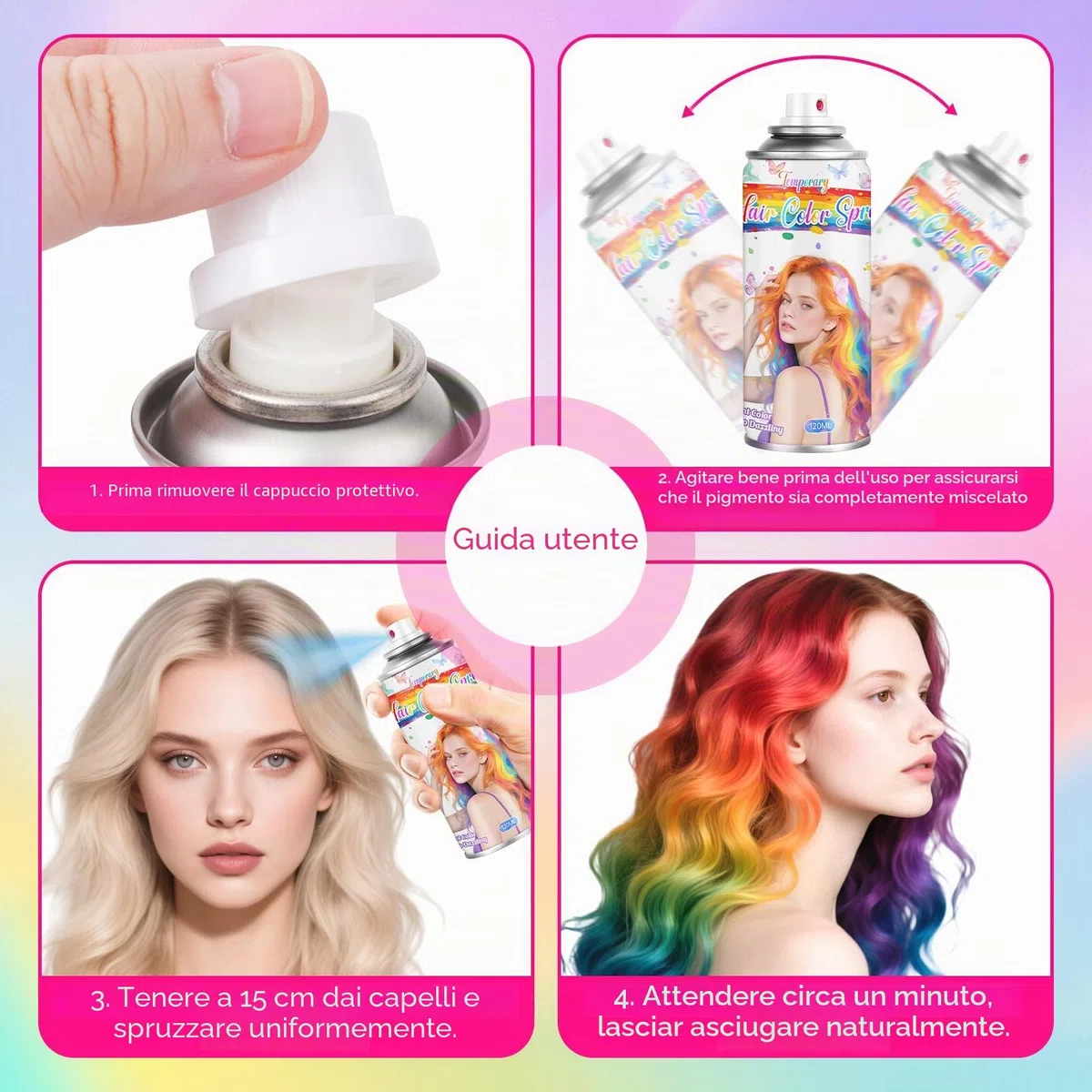 Spray per Colorazione Temporanea Rosa per Capelli per Ragazze e Donne - Tinta per Capelli Lavabile per Ritocco Radici, Cera per Capelli Non Appiccicosa per Natale, Feste (120ML, Rosa)