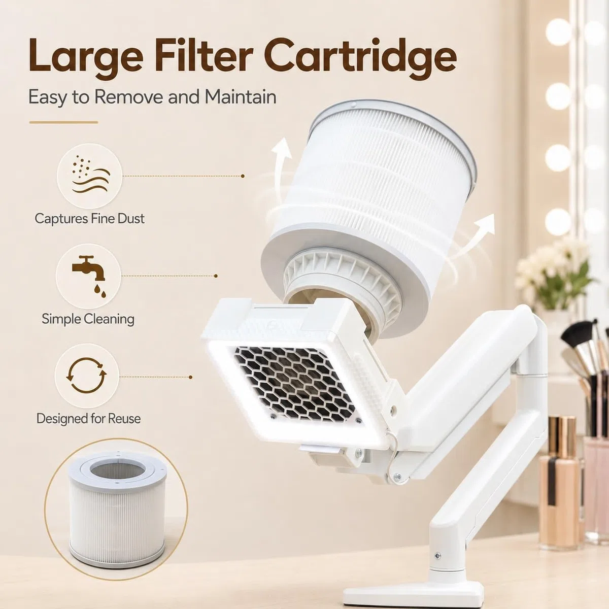 Aspirapolvere for manicure da tavolo 36W+5W Illuminazione Clip-On