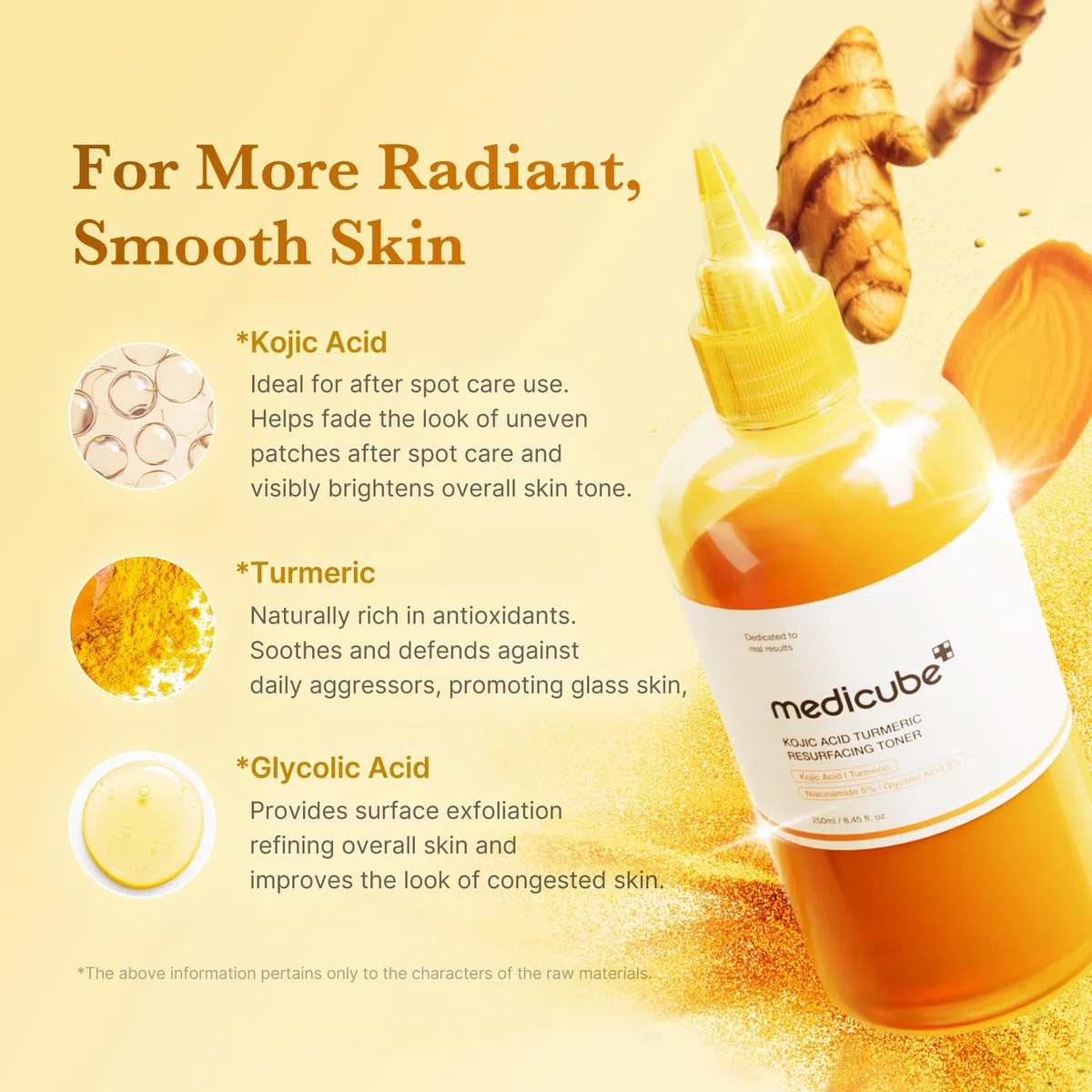 medicube Tonico Levigante Kojic Acid & Curcuma per Viso e Corpo | Tonico leggero per bilanciare tono e texture | Niacinamide, Acido Glicolico | 250ml