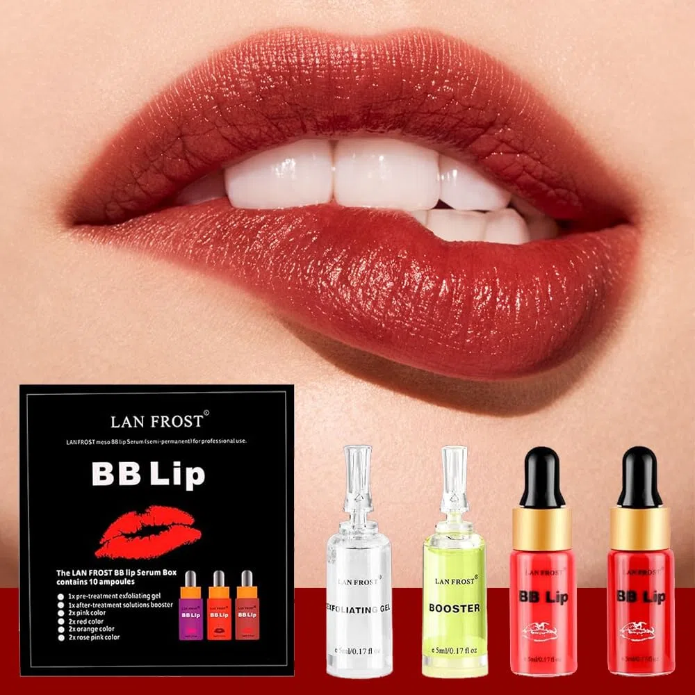 Set di Siero BB per Labbra con Trattamento Trucco Semipermanente - 4 Colori Pigmenti Liquidi, Gel Esfoliante e Intensificatore
