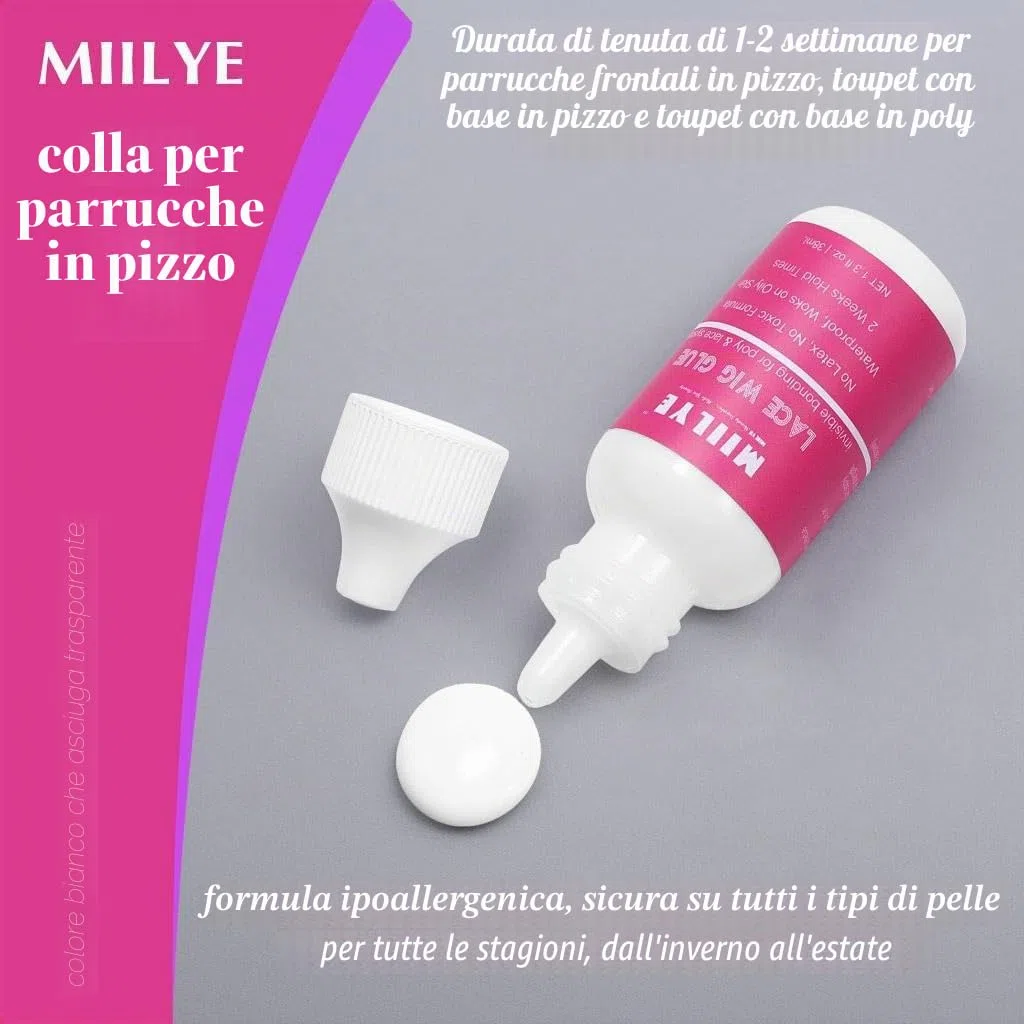 MIILYE Colla per parrucche in pizzo e set di rimozione della colla in pizzo, ricambio invisibile impermeabile, solvente + nastro adesivo per punte + pennello per colla per parrucche