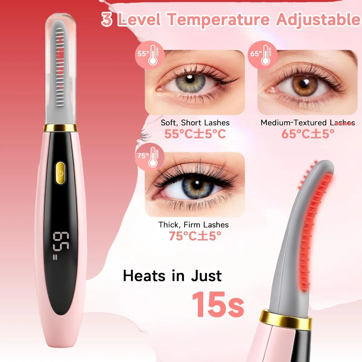 Piegaciglia Elettrico Riscaldato Ricaricabile - Piegaciglia Termico con 3 Modalità di Temperatura e Riscaldamento Rapido, Arricciatura Naturale a Lunga Durata per Donna, Design Sicuro USB