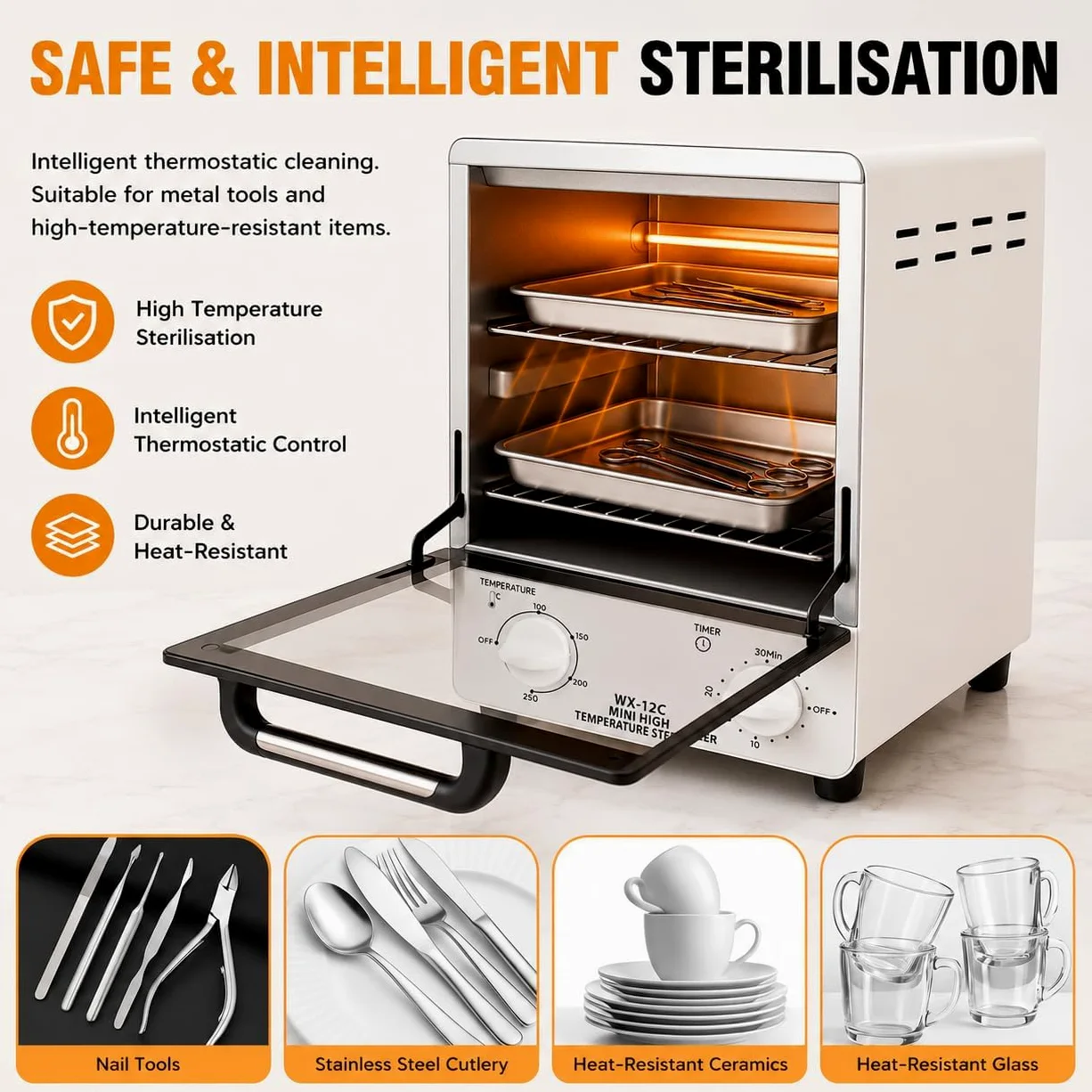 Sterilizzatore a infrarossi da 12 litri con timer e 4 impostazioni di