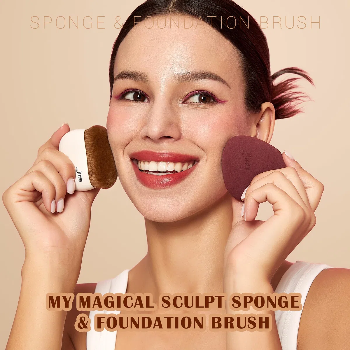 Jessup Pennello per fondotinta con spugna per trucco 1pc Pennello Kabuki per cosmetici liquidi, in crema o in polvere per il viso, T882