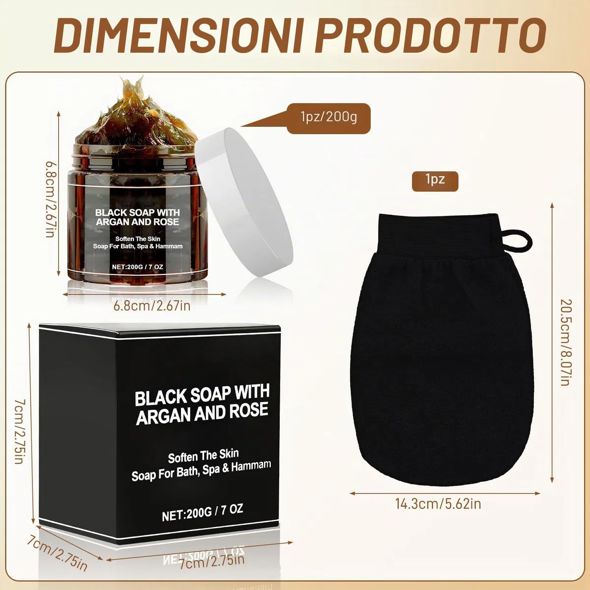 Sapone Nero Marocco con Argan e Rose,Morocco Black Soap con Guanto Esfoliante Corpo,100% Sapone Nero Marocchino Organico,Sapone Nero Scrub Corpo Sapone,Peeling Gel Doccia per Pelle Morbida