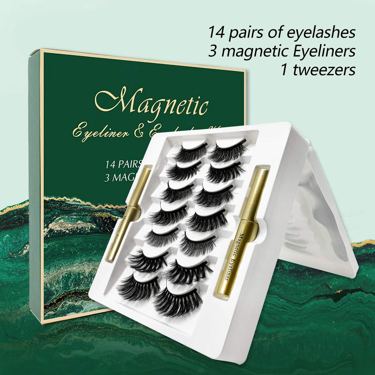 Ciglia Magnetiche Con Eyeliner, 14 Paia di Ciglia Finte Con 3 Eyeliner, Impermeabile e a Prova di Sbavature, Ciglia Artificiali Naturali, Kit di Estensione Delle Ciglia Riutilizzabili (B)