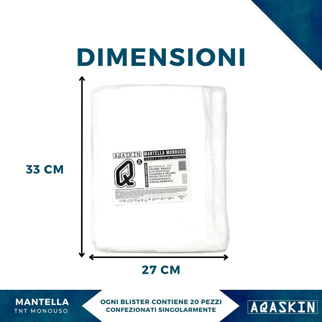 Mantelle Monouso Parrucchiere in TNT 30gr/m2 - SCONTI QUANTITà - Confezionate singolarmente - Dimensioni 130x120cm - Confezioni da 20pz - Chiusura a Fettuccia
