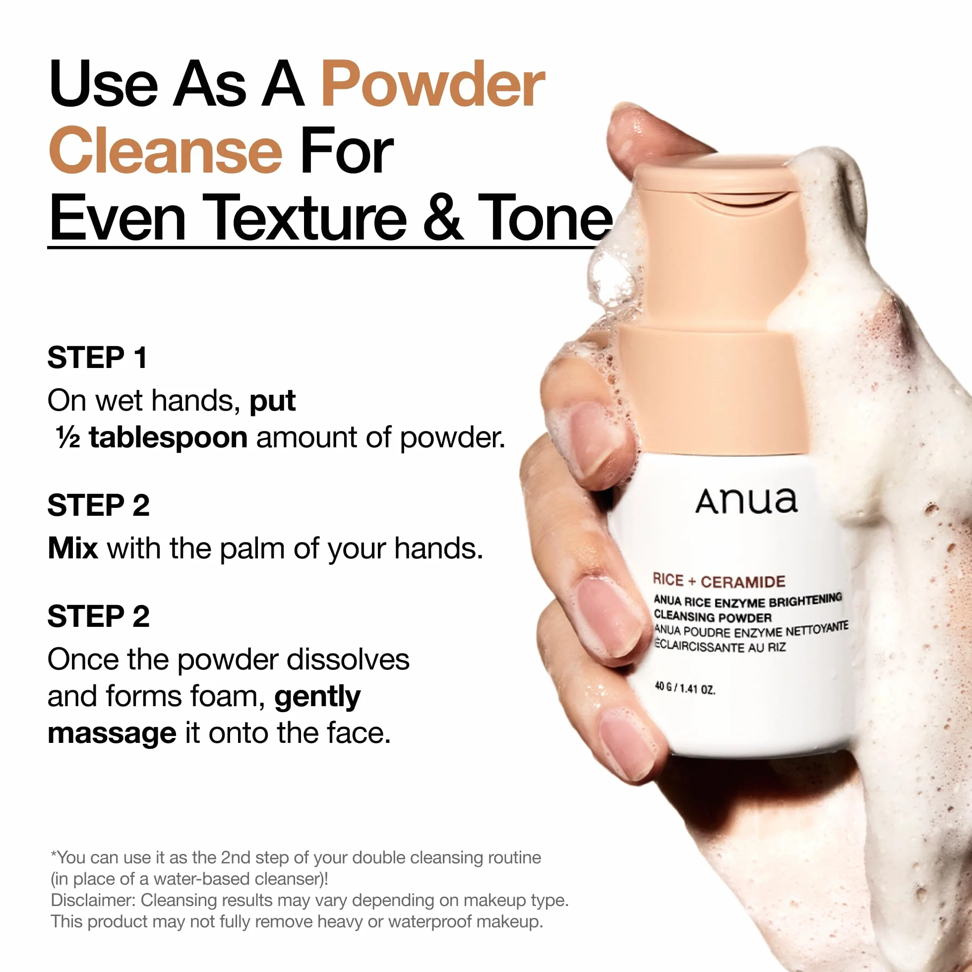 Anua Rice Enzyme Brightening Cleansing Powder - Detergente viso in polvere esfoliante enzimatica, pori puliti, pelle luminosa, powder cleanser coreano skincare, rice cleanser (40g)