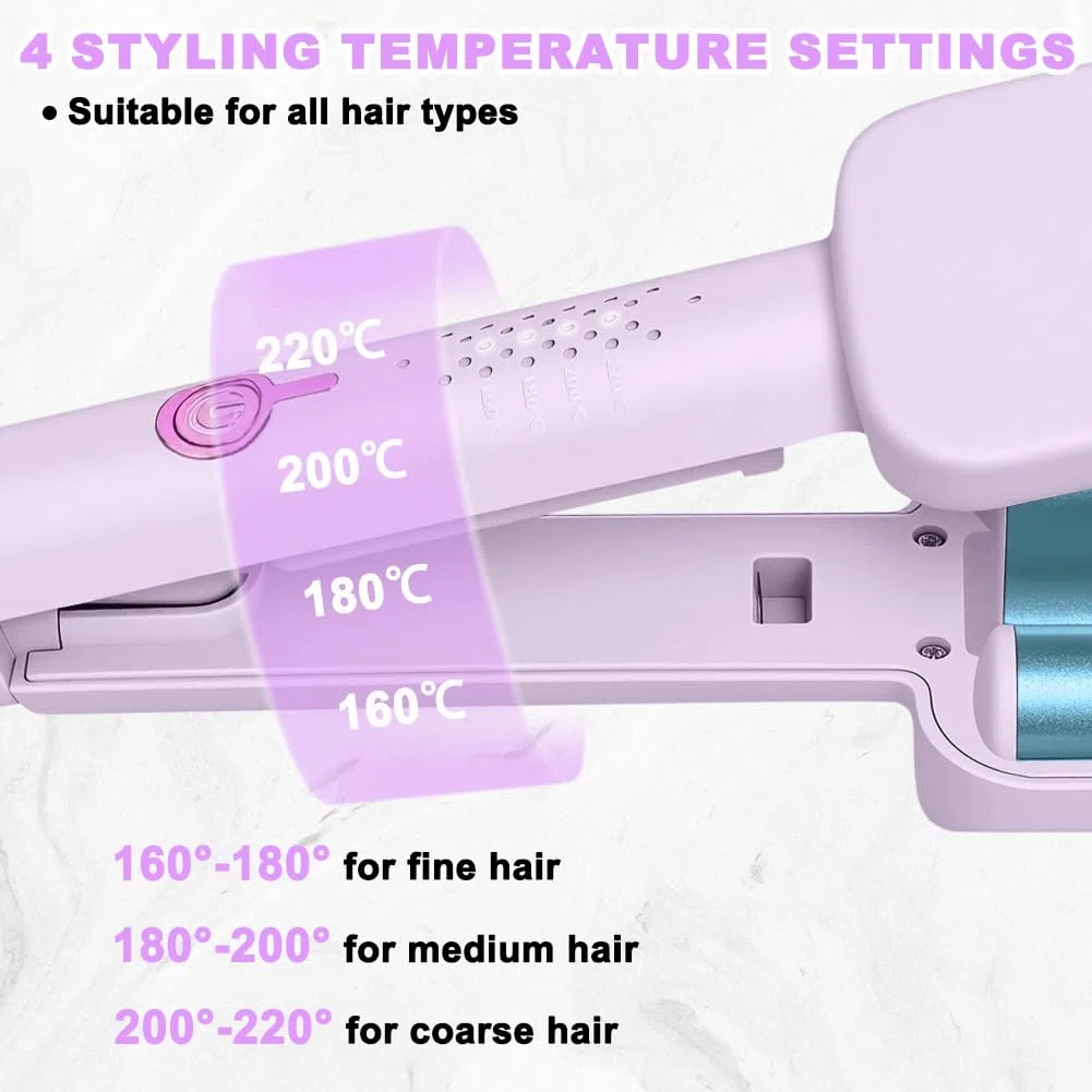 LOPHE Ferro Arricciacapelli 32 mm, Piastra Beach Waves con 4000w Ioni Negativi, 4 Temperature Regolabili (160℃-220℃), Antiscottature, Ferro Arricciacapelli a Onde Grandi(Viola)