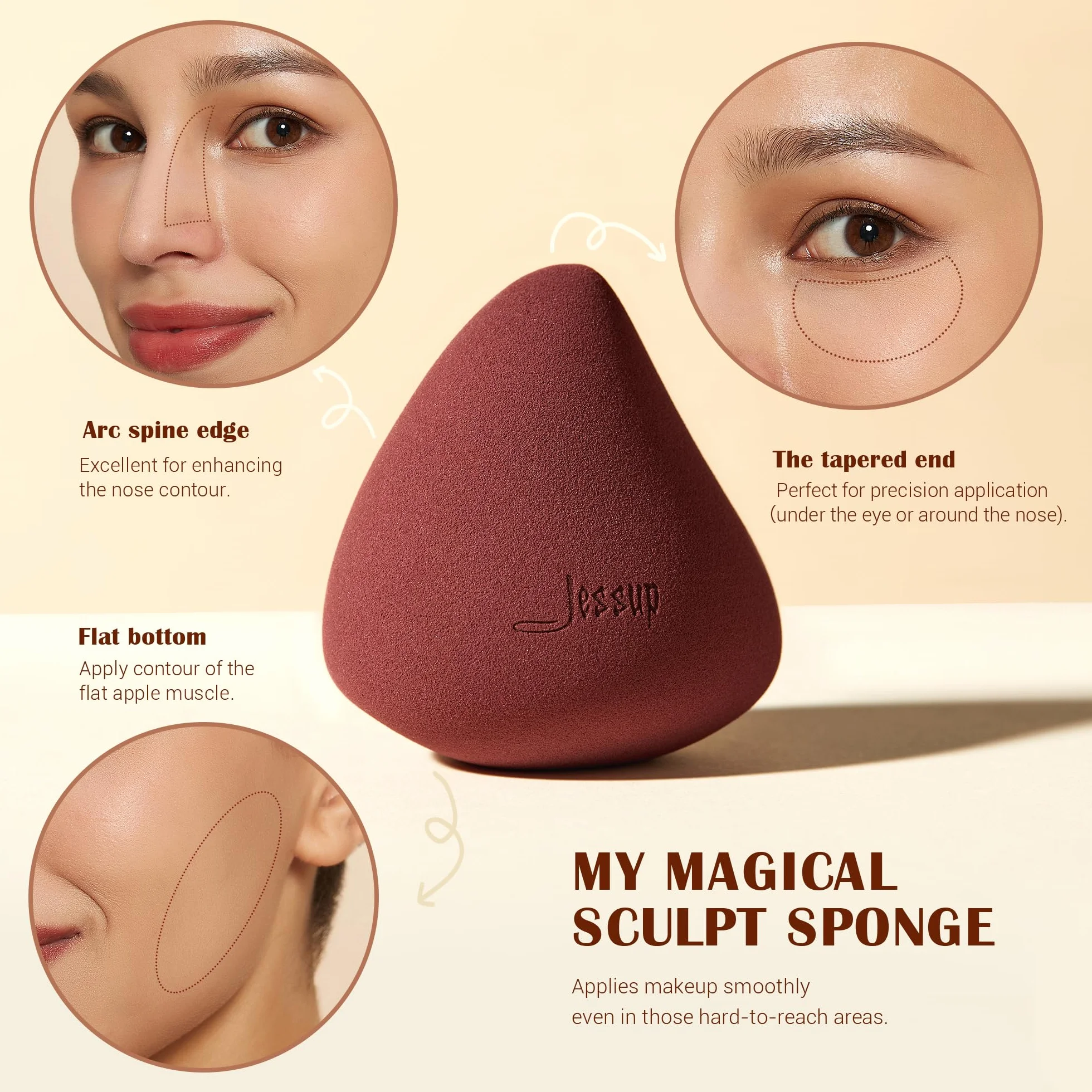 Jessup Pennello per fondotinta con spugna per trucco 1pc Pennello Kabuki per cosmetici liquidi, in crema o in polvere per il viso, T882