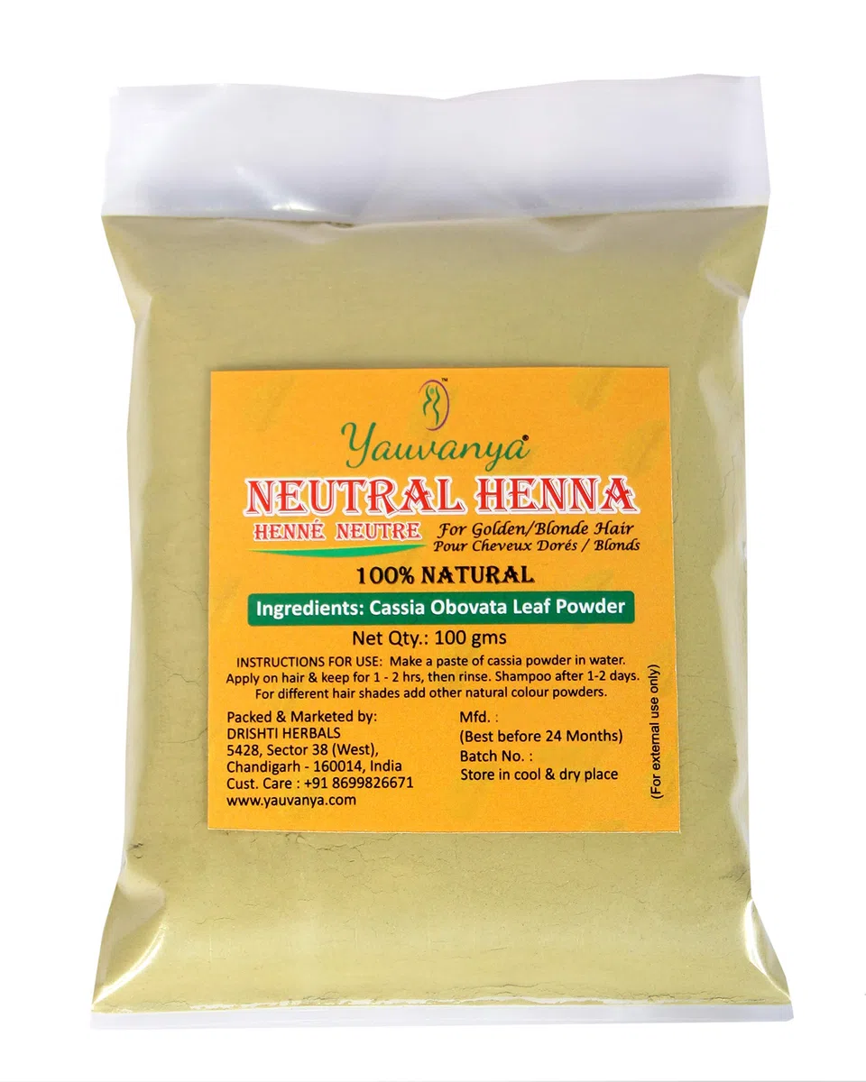 Polvere Yauvanya 100% pura di cassia (henné neutro) - 3X100 grammi per capelli biondi/dorati