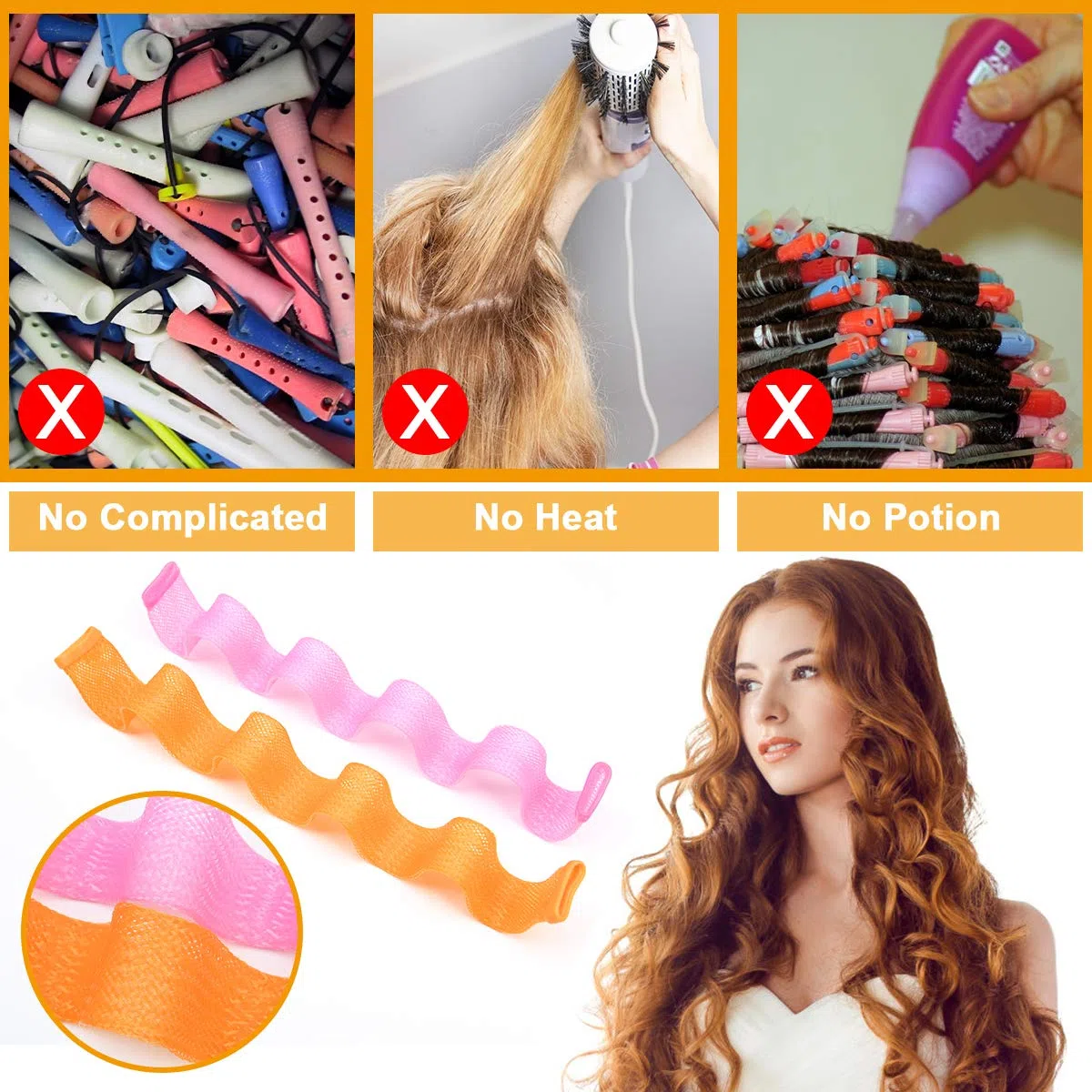URAQT Bigodini per Styling Capelli, 24 Pz Styler a Mossi Magici senza Calore a 45 cm, Bigodini Morbidi Flessibili con 1 Set di Ganci per Capelli per Uso Domestico e Fai-da-te