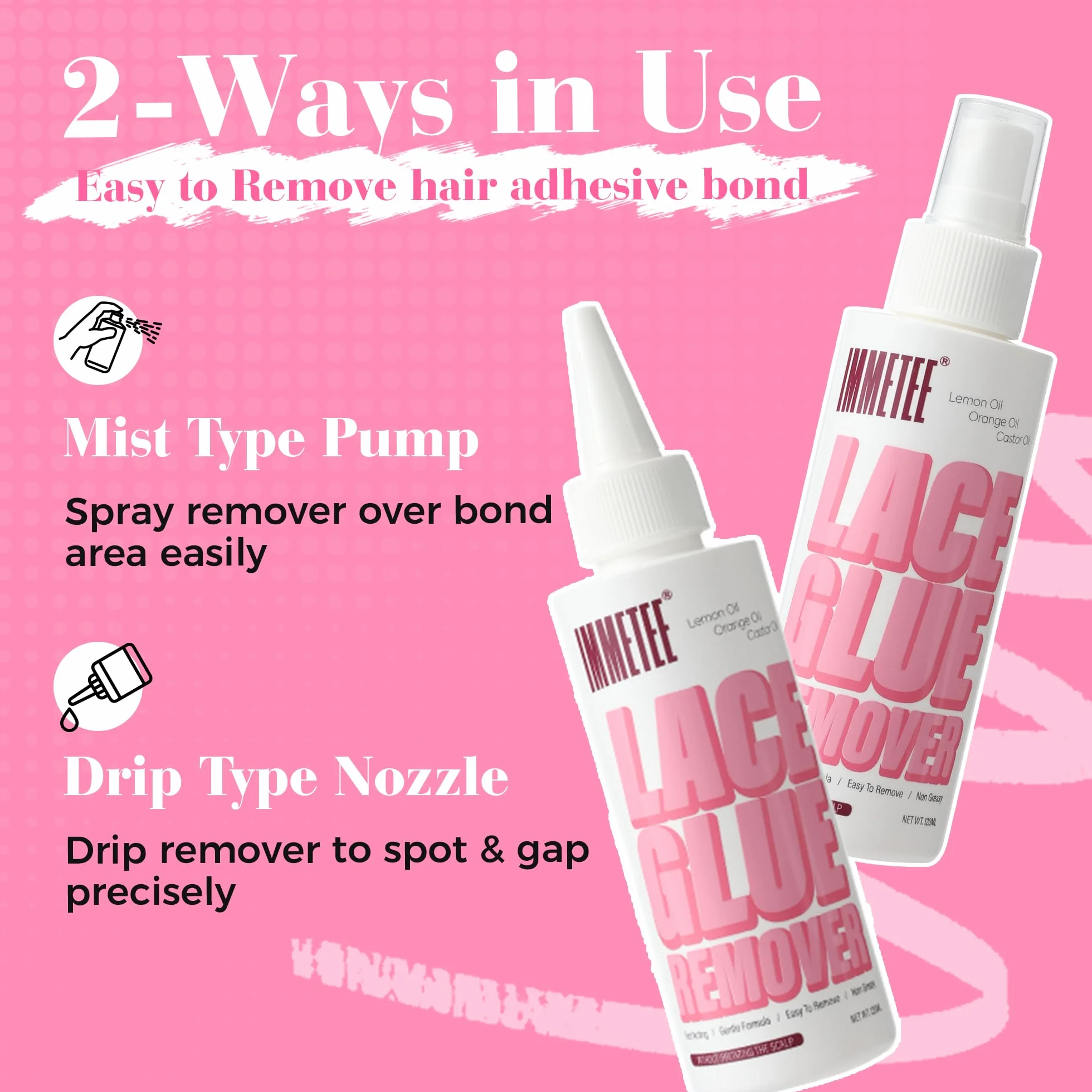 immetee rimuovi colla per parrucche, spray per la rimozione delle estensioni, rimozione rapida della colla per parrucche, tape in remover 4OZ/120ml