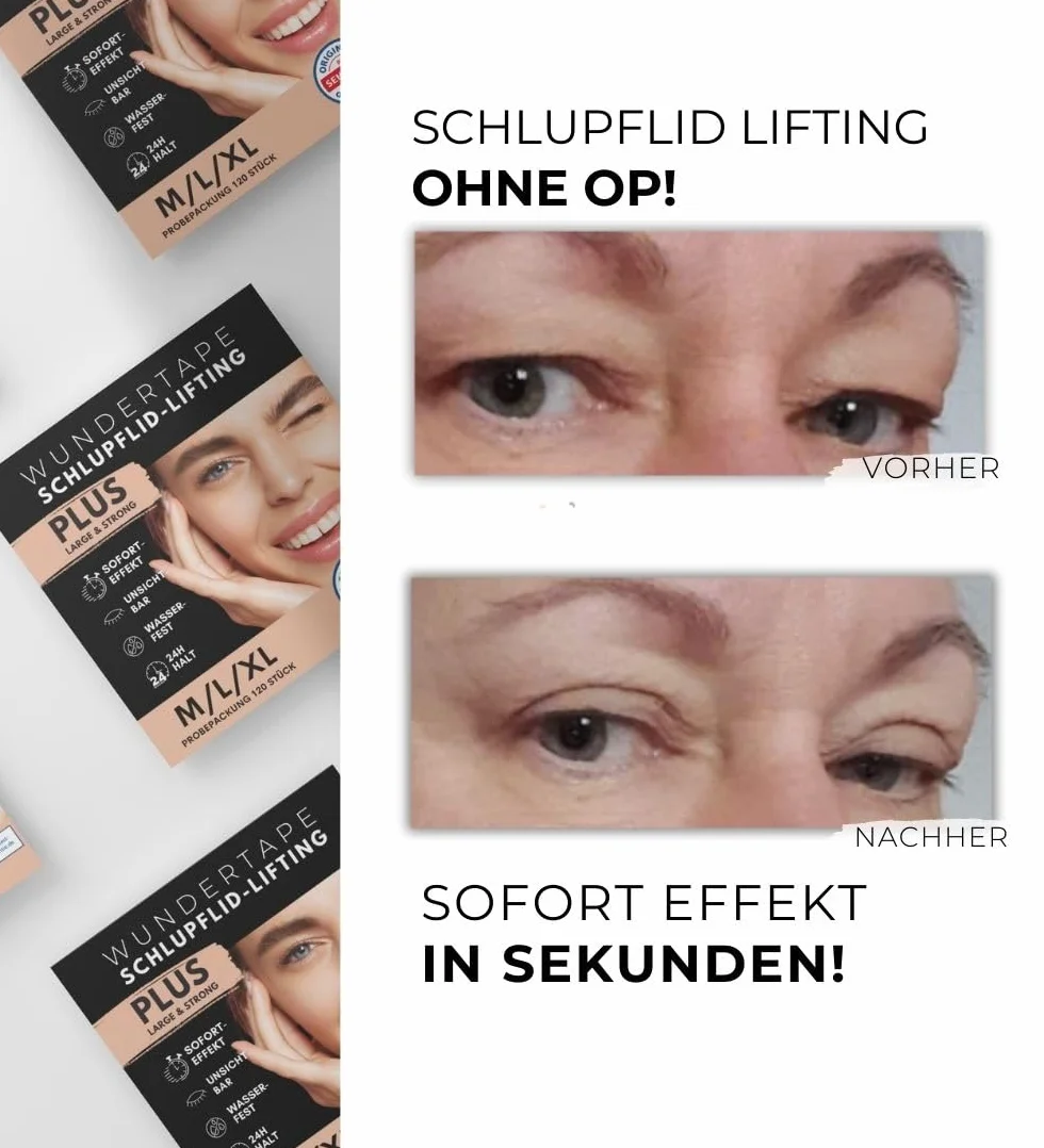 WUNDERTAPE Strisce adesive trasparenti & Strong per lifting delle palpebre senza chirurgia. (impermeabile, tenuta 24 ore, doppio nastro per lifting delle palpebre) (120 M + L + XL)