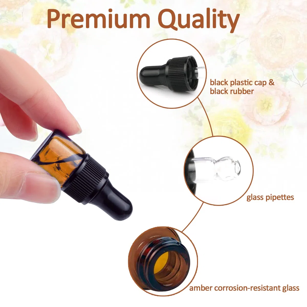 24 flaconcini contagocce in vetro ambrato da 1 ml, vuoti, con pipette contagocce, tappo in plastica, ricaricabili, piccoli contenitori per oli essenziali, profumi, cosmetici e liquidi