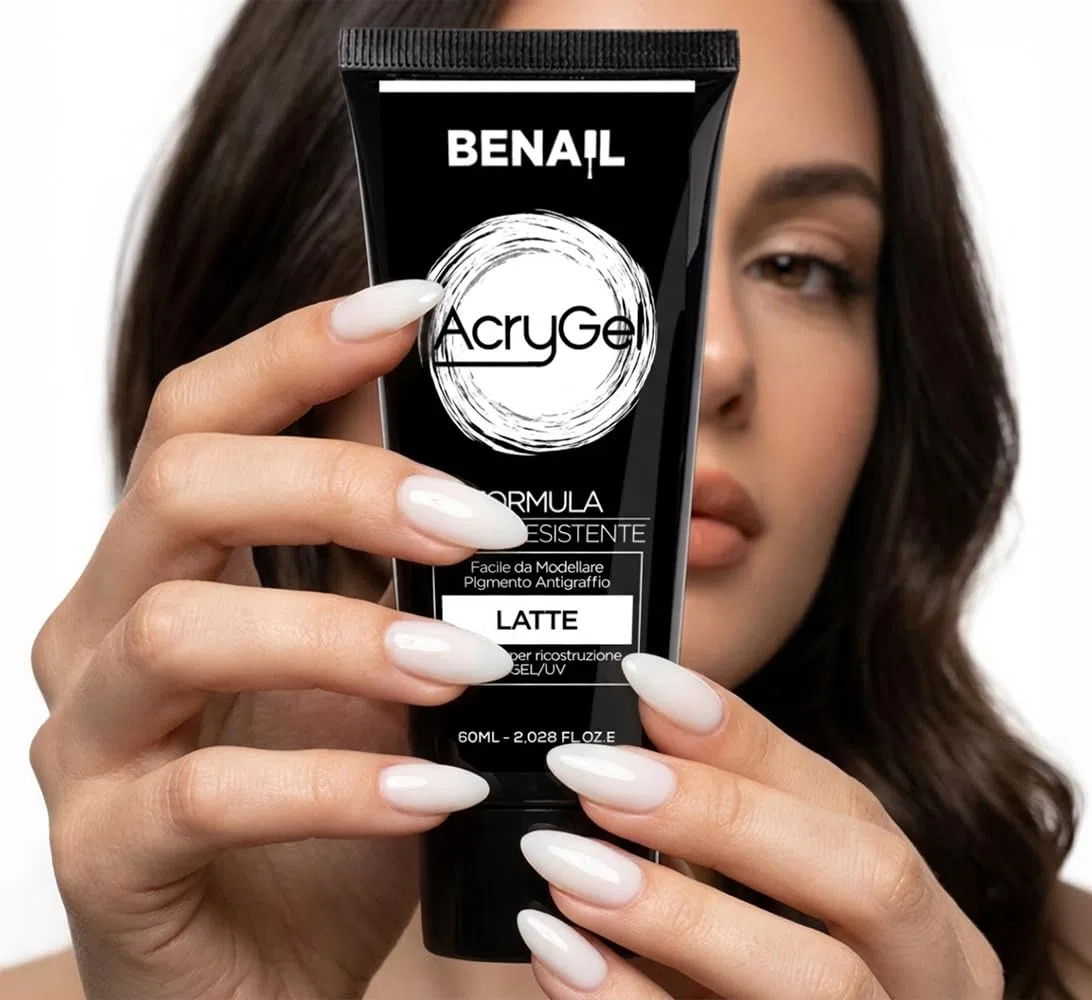 Benail | Acrigel per unghie 60ml. Ricostruzione Unghie, gel unghie, Polygel Acrigel con Dual Form, Gel Ricostruzione Unghie e antigraffio, antigiallo, HEMA Free TPO Free fino a 5 settimane (Latte)