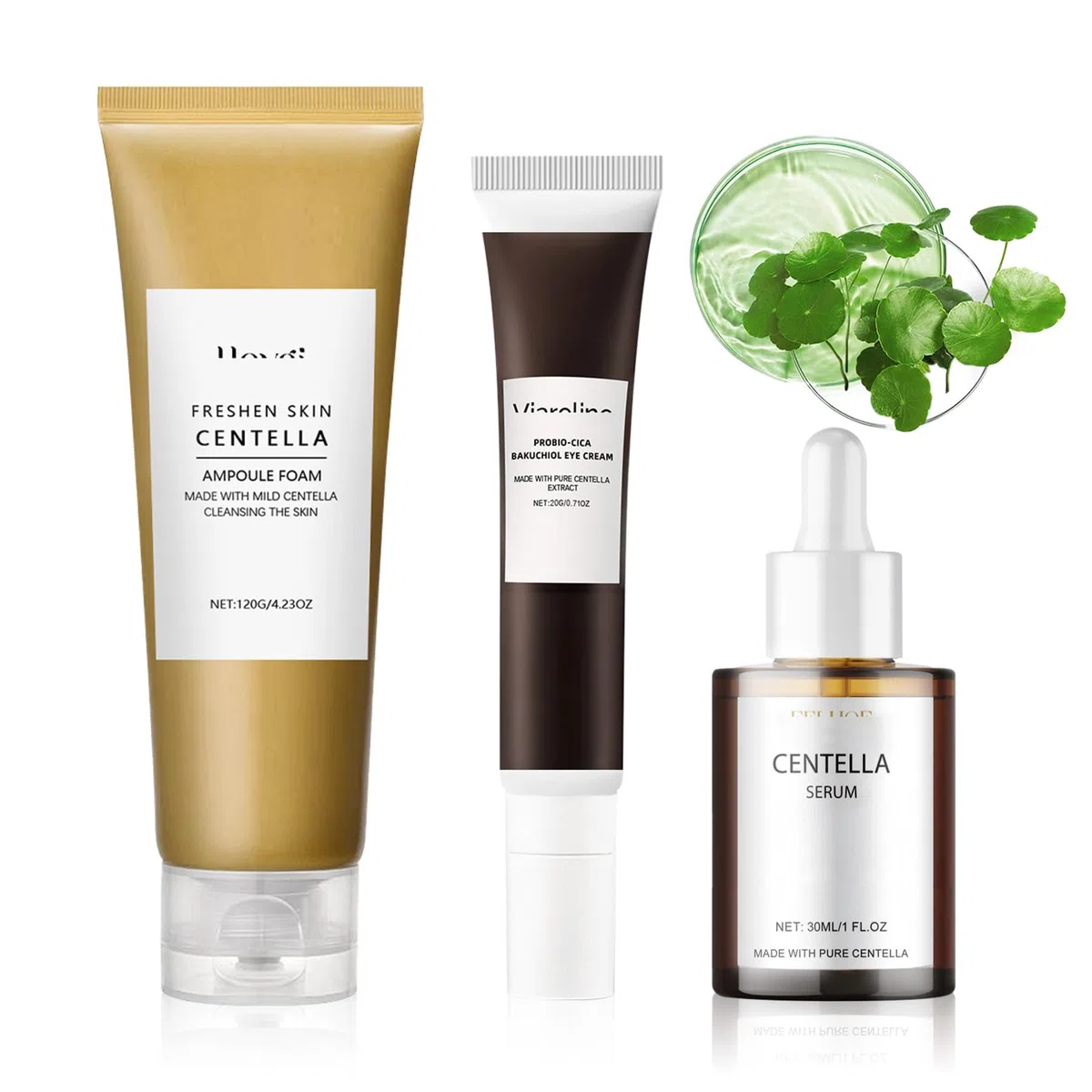 3PCS Centella Detergente Viso+Crema Contorno Occhi+Siero Viso,Centella Kit | Madagascar Centella Skincare Kit, CEntella Ampoule Foam, Idratante e Lenitivo, Adatto a Tutti i Tipi di Pelle