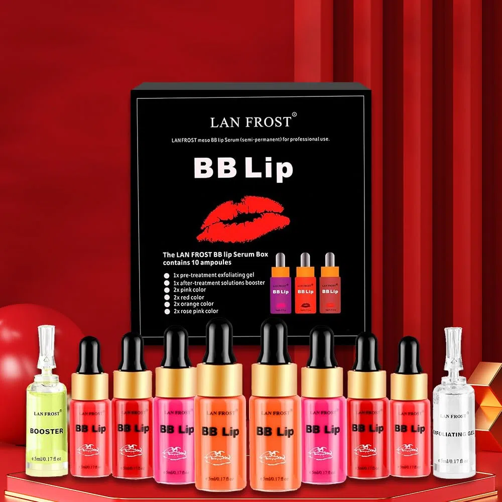 Set di Siero BB per Labbra con Trattamento Trucco Semipermanente - 4 Colori Pigmenti Liquidi, Gel Esfoliante e Intensificatore