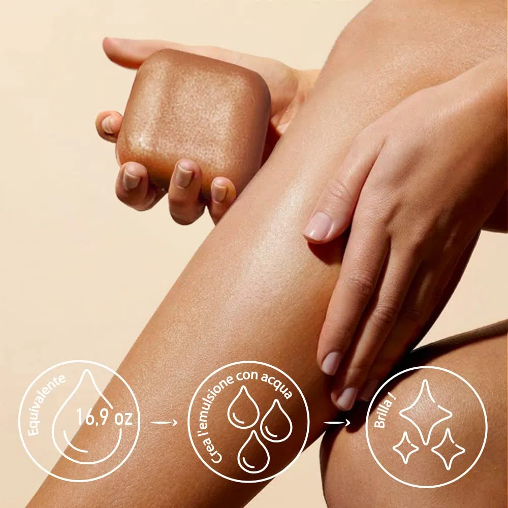 Senso Naturale Olio Illuminante Corpo Solido Bronze Gold Crema Abbronzante Corpo con Brillantini Shimmer Glitter, Idratante Nutriente Profumata Neroli, Vitamina E, Burro di Karitè, Naturale Vegano