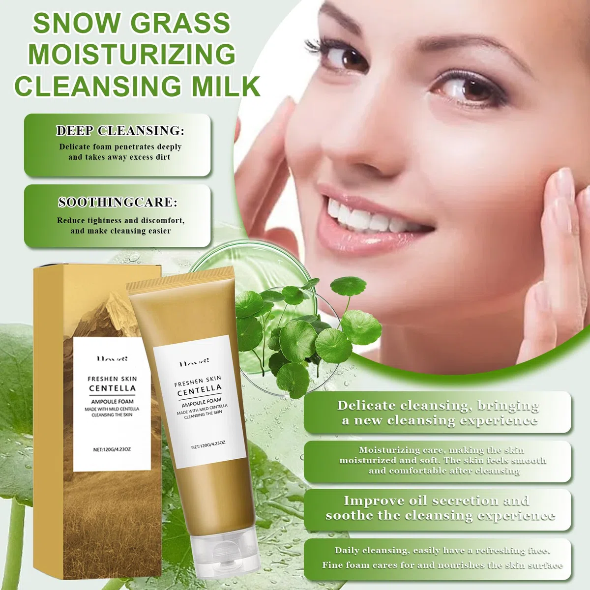 3PCS Centella Detergente Viso+Crema Contorno Occhi+Siero Viso,Centella Kit | Madagascar Centella Skincare Kit, CEntella Ampoule Foam, Idratante e Lenitivo, Adatto a Tutti i Tipi di Pelle