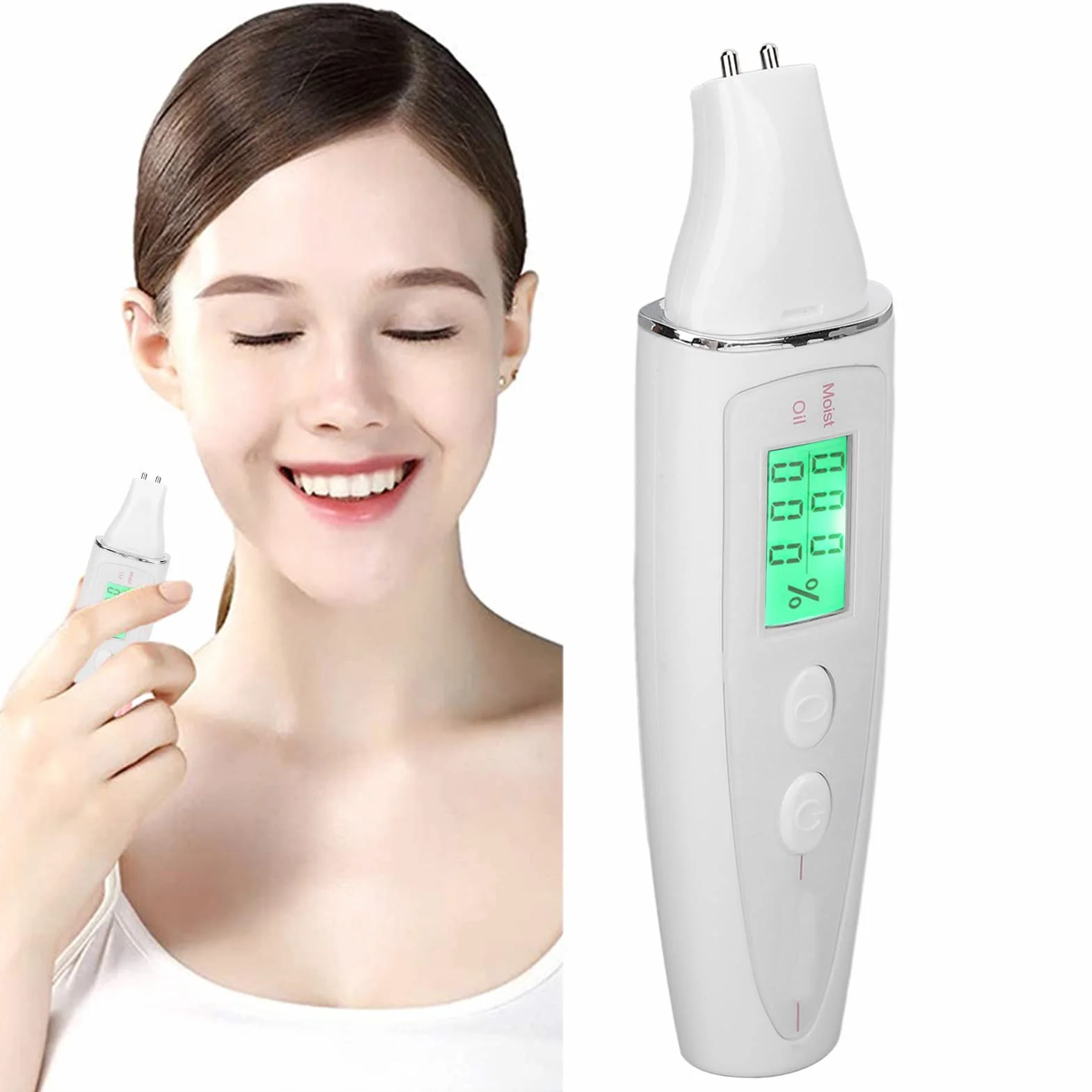 Tester per la Pelle, Tester della Pelle del Viso, Analizzatore Della Pelle Digitale LCD Ad Alta Densibilità, Dispositivo per la Cura della Pelle per la Casa (WHITE)