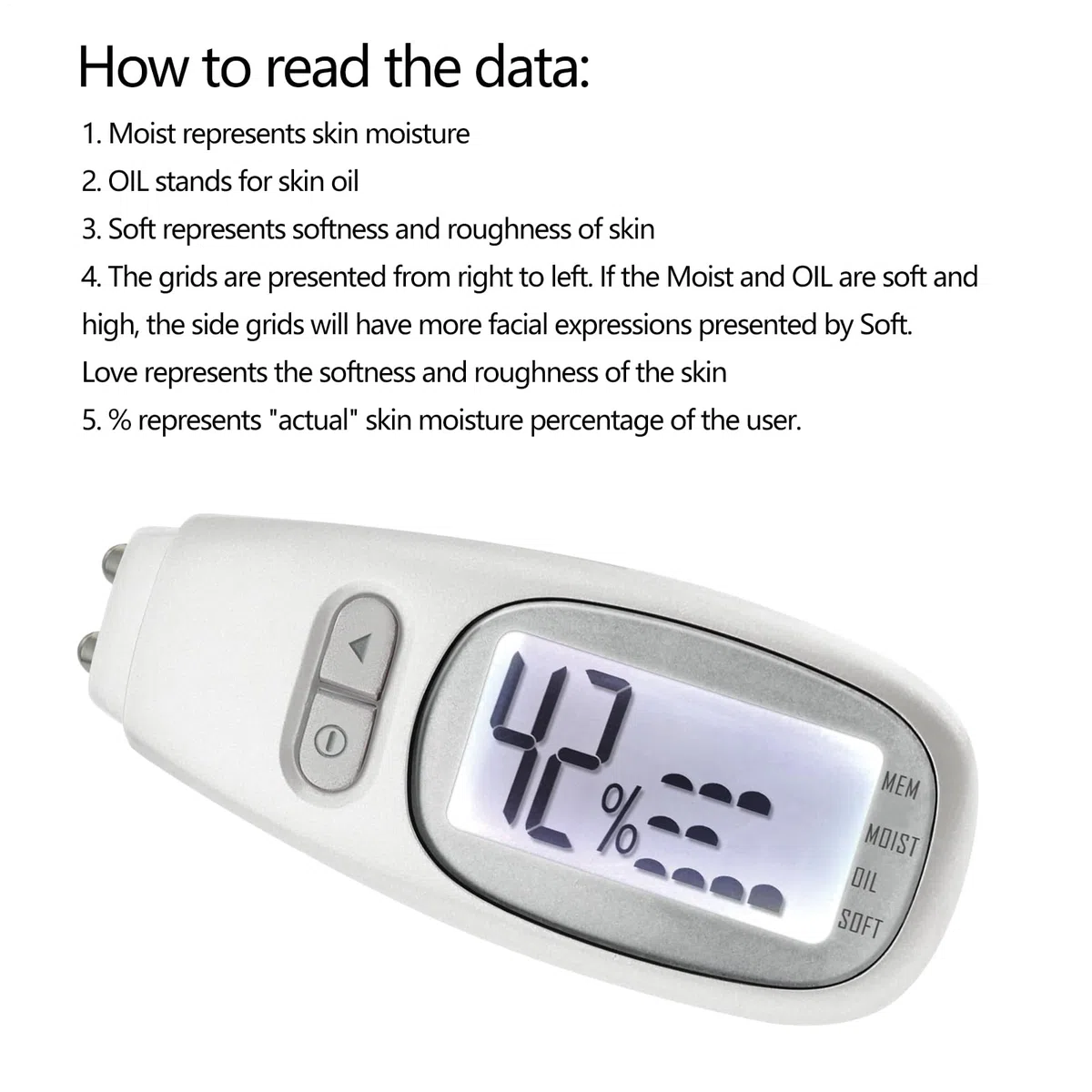 Tester analizzatore della pelle, corneometro per idratazione facciale con display LCD, sensore di precisione per la cura del viso