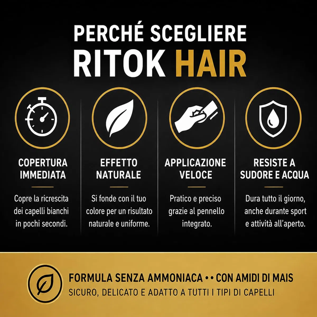 Ritok Hair BROWN (Castano chiaro) 3g | Copri Ricrescita Capelli Bianchi – Polvere Coprente Istantanea per Ritocco Radice con Pennello Applicatore – Effetto Naturale, Resiste a Sudore e Acqua