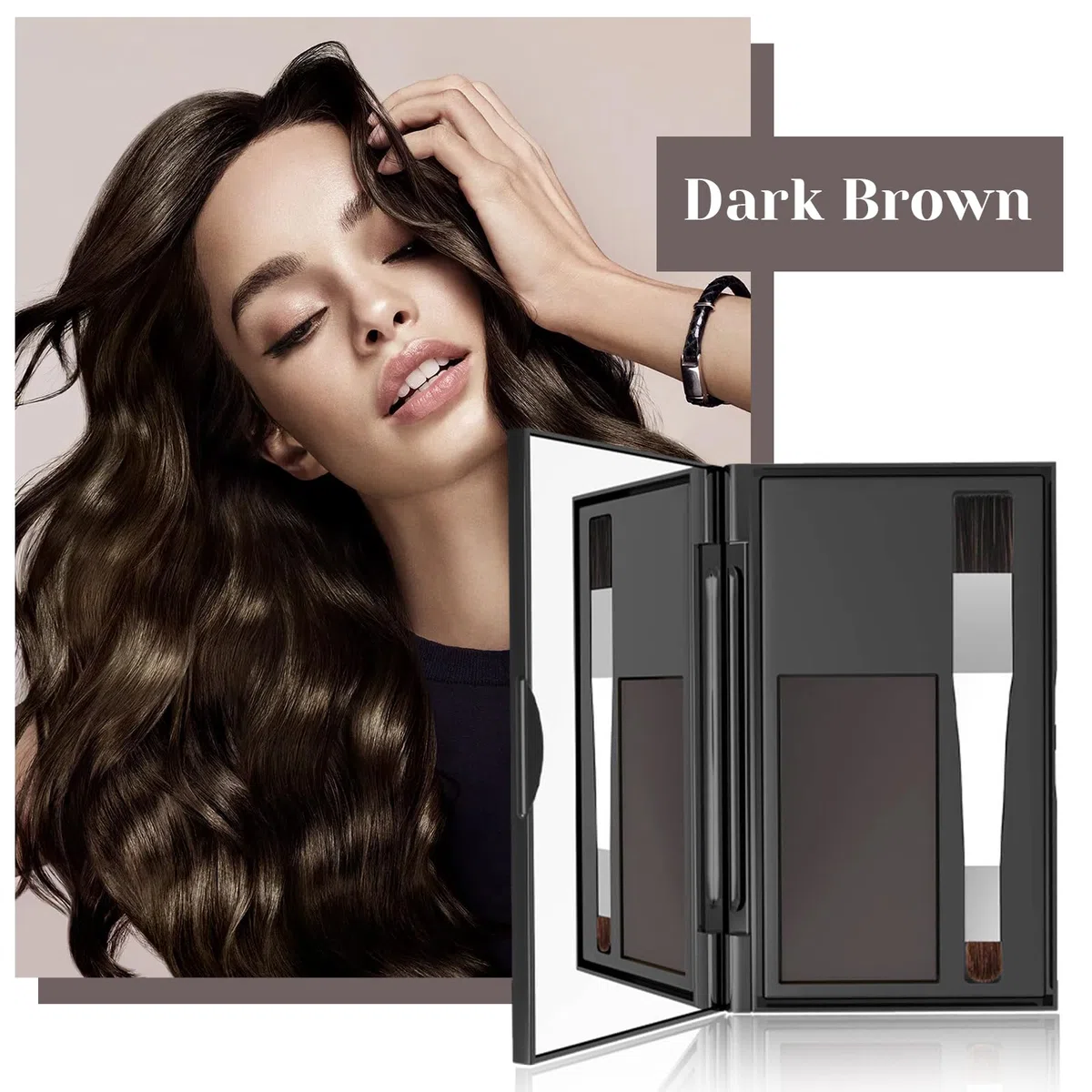 Ombretto istantaneo dell'attaccatura dei capelli, Polvere per l'ombra dell'attaccatura dei capelli, Copertura delle Polvere per l'ombra dell'attaccatura dei capelli, Infoltitore (Marrone scuro)