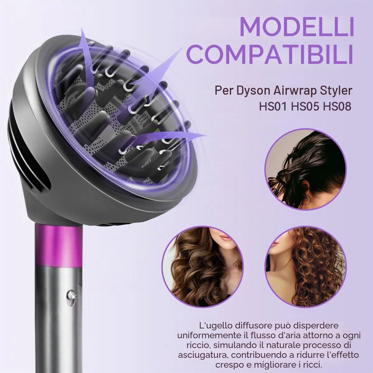 Accessori Diffusore per Dyson Airwrap Styler HS01 HS05 HS08, Convertibili per Styler in asciugacapelli, modalità diffusore + modalità cupola, accessorio ugello diffusore