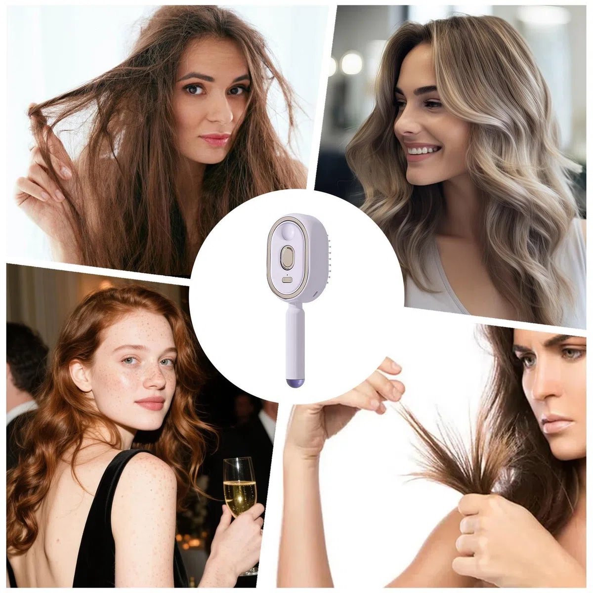 Spazzola elettrica a vapore, spazzola per capelli 3 in 1, con funzione spray, olio e misurino e pettine a vapore, piastra ricaricabile per capelli ricci, spessi, lisci e ondulati