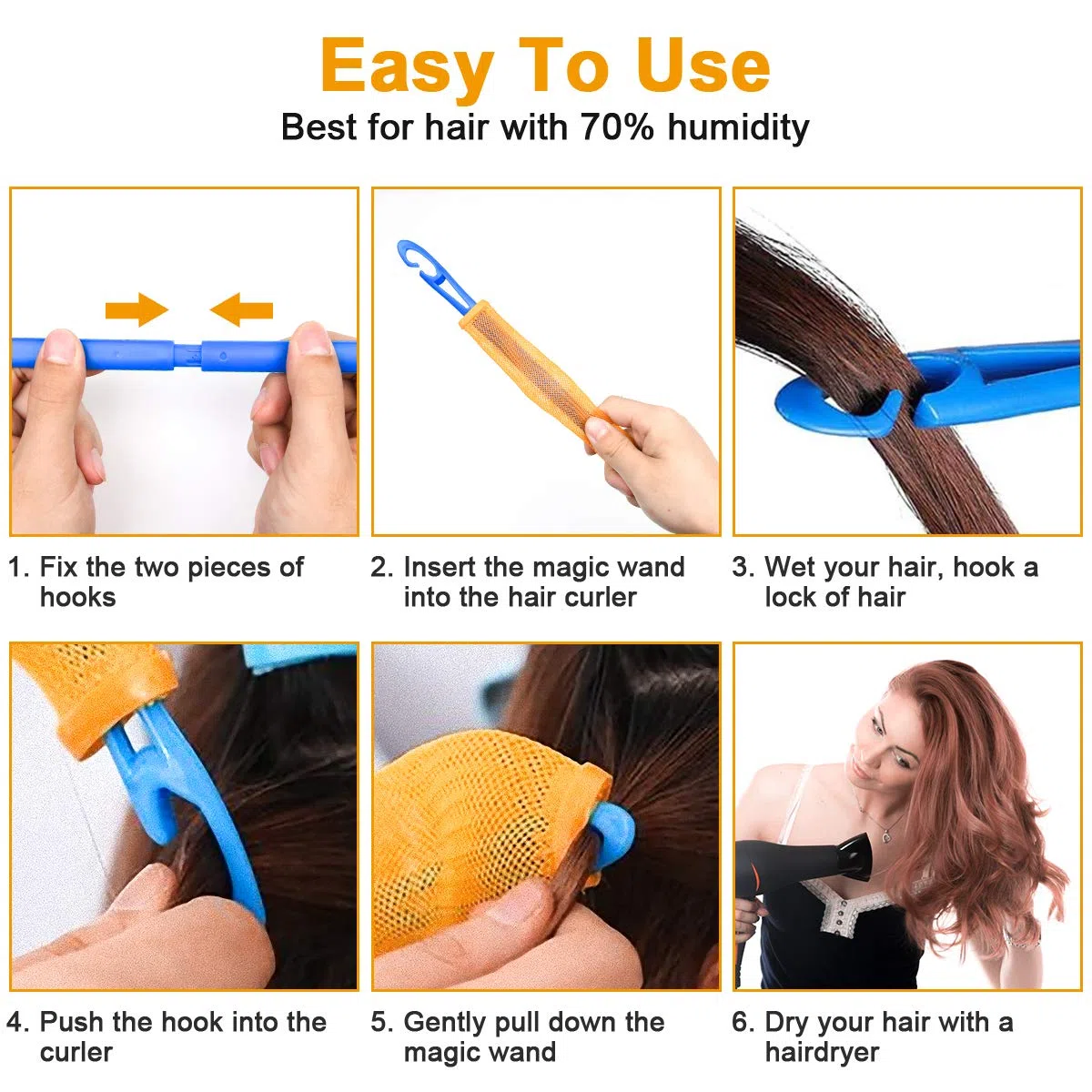URAQT Bigodini per Styling Capelli, 24 Pz Styler a Mossi Magici senza Calore a 45 cm, Bigodini Morbidi Flessibili con 1 Set di Ganci per Capelli per Uso Domestico e Fai-da-te