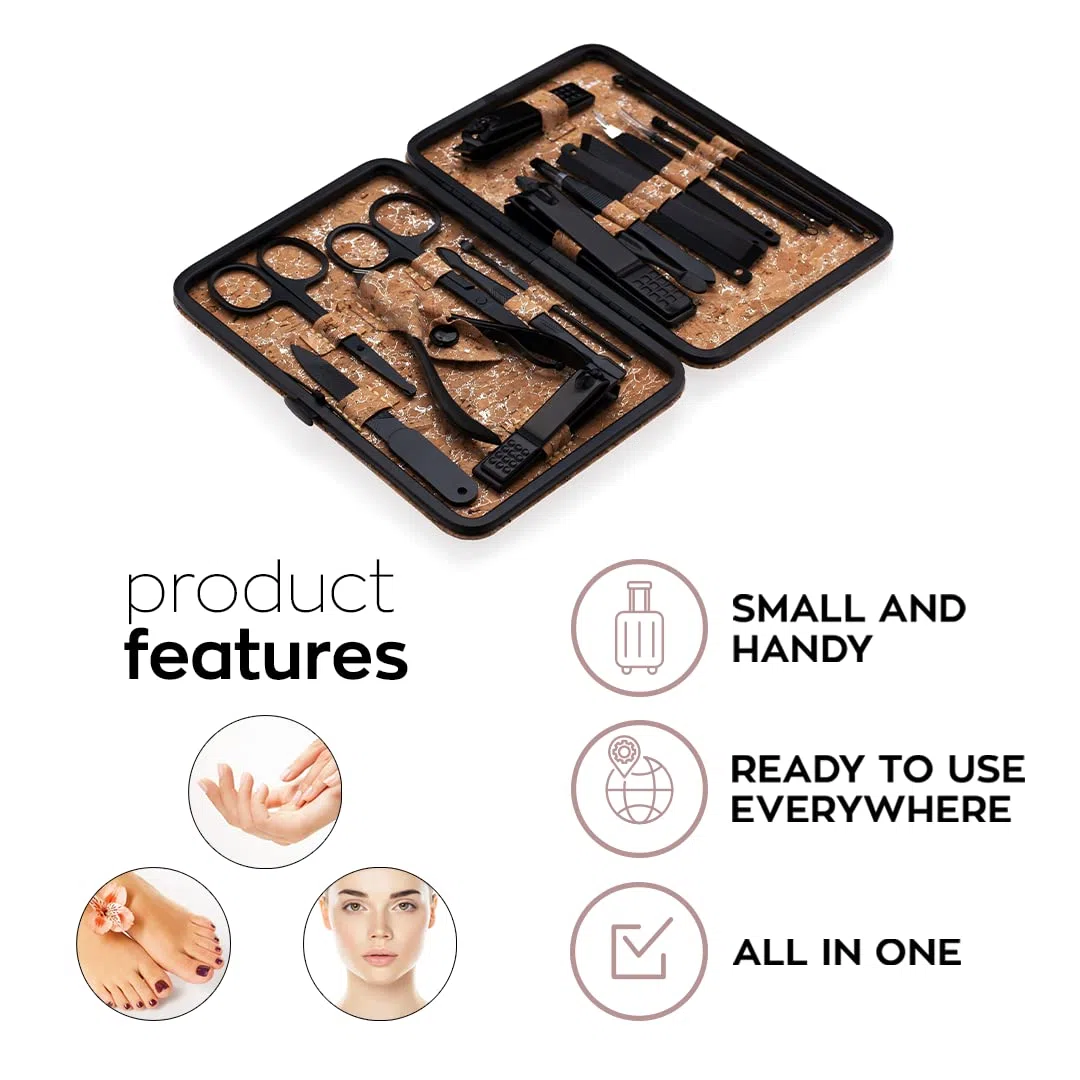 Aba Group Kit Unghie 18 Set - Set Manicure Professionale - Per Viso, Piedi, Mani - Kit Manicure Professionale - Set Per Unghie – Viaggio Set Unghie in una Custodia - Sughero