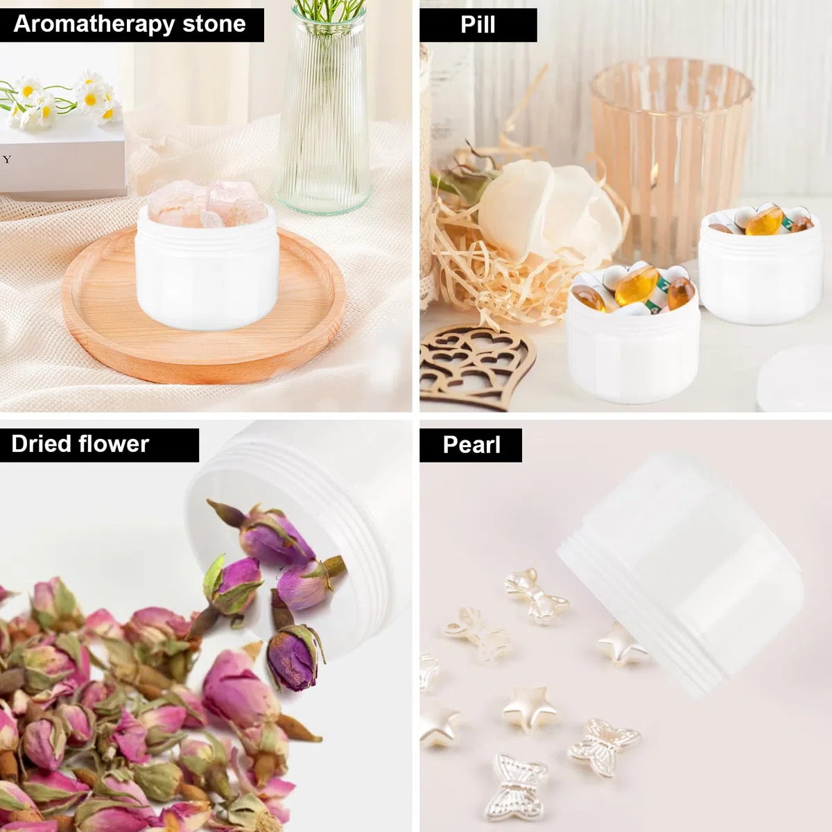 15 Pezzi 50ml Contenitori Cosmetici Riutilizzabile Plastica, Crema Barattoli Vasetto Vuoto di Bordo, Barattolini Cosmetici, con Cucchiaio Raschiatore, Etichetta per Lozioni e Creme