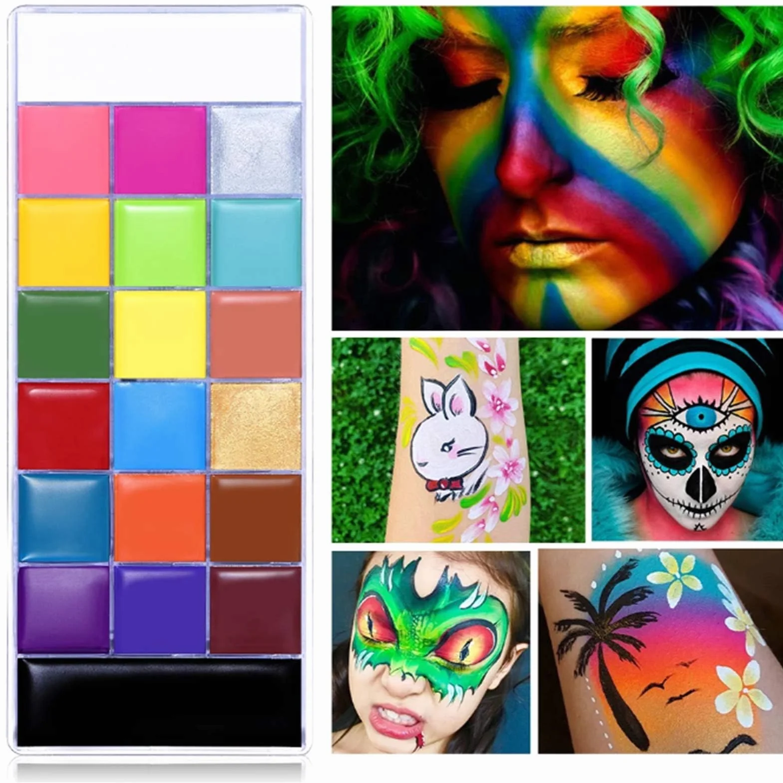 Beauty Searcher Vernice per il corpo del viso, 20 colori di pittura ad olio professionale Tavolozza per il trucco del tatuaggio flash Arte Party Fancy Dress Paletta di bellezza