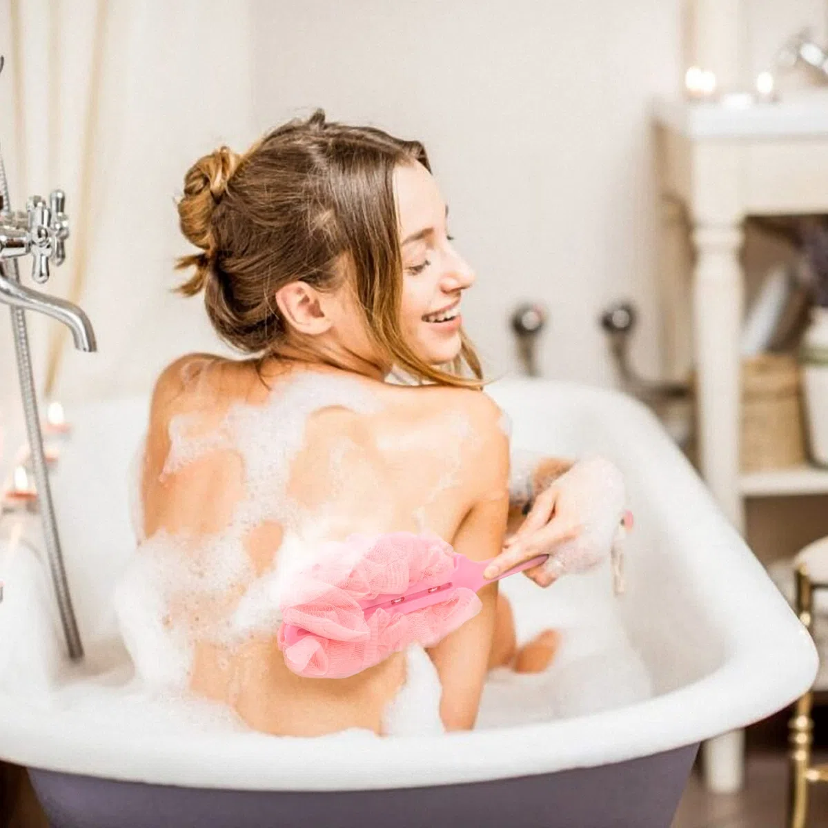 Spazzola da Bagno con Manico Lungo 3 Pezzi con 3 Ganci Adesivi Spazzola da Doccia Spazzola per il Corpo Scrubber Posteriore Mesh per Esfoliante Massaggio