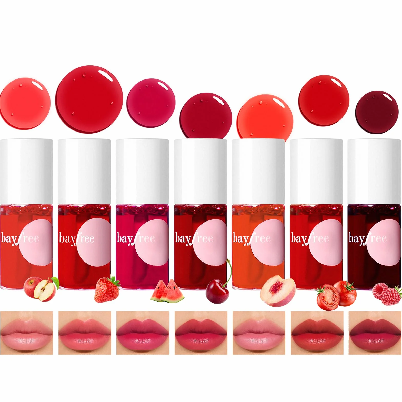 bayfree 7PCS Lip Tint Stain Set, Tinta Labbra Lunga Durata, Impermeabile, Non Appiccicosa, Resistente allo Sbavamento, No-Transfer, Finitura Opaca (Fruit Land)